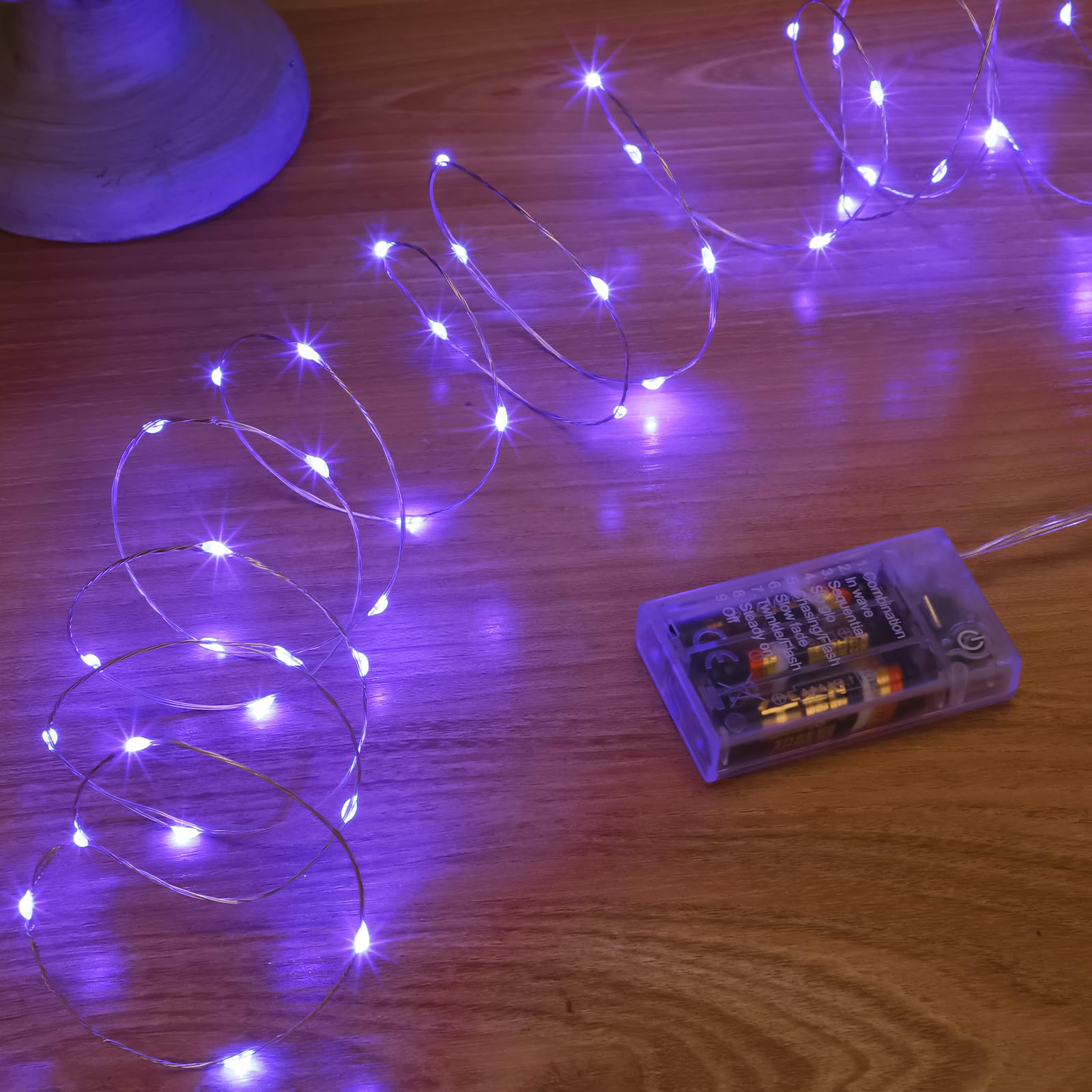 Sinamer Purple Fairy Lights Battery Operated (Included), 8 Modes & Auto Timer, 16Ft 50Led Mini Twinkle Silver Wire Firefly Starry Lights, Waterproof Battery Operated Lights For Party Bedroom Christmas