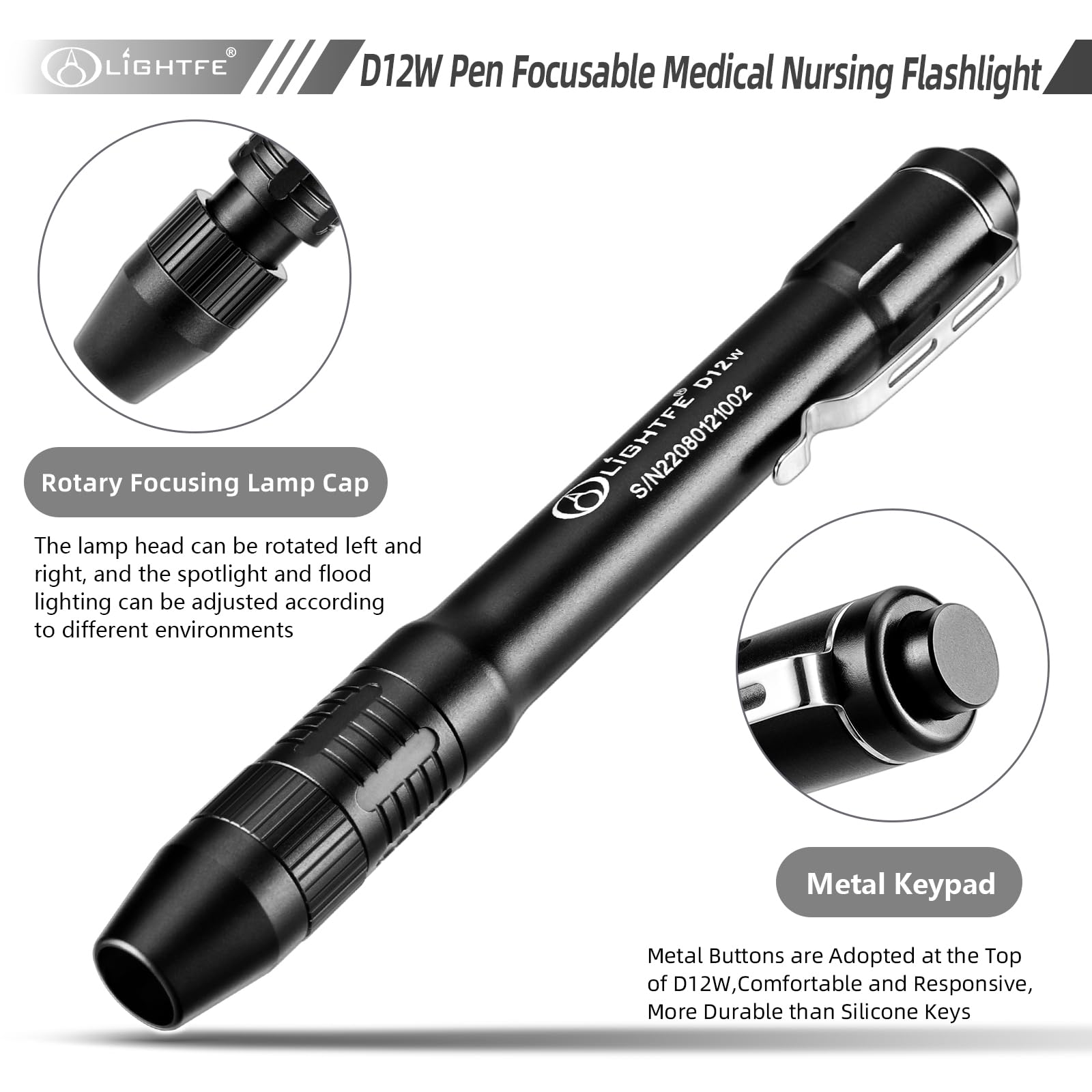 LIGHTFE Pen Light for Doctors and Nurses, 150 Lumens, Zoomable, White