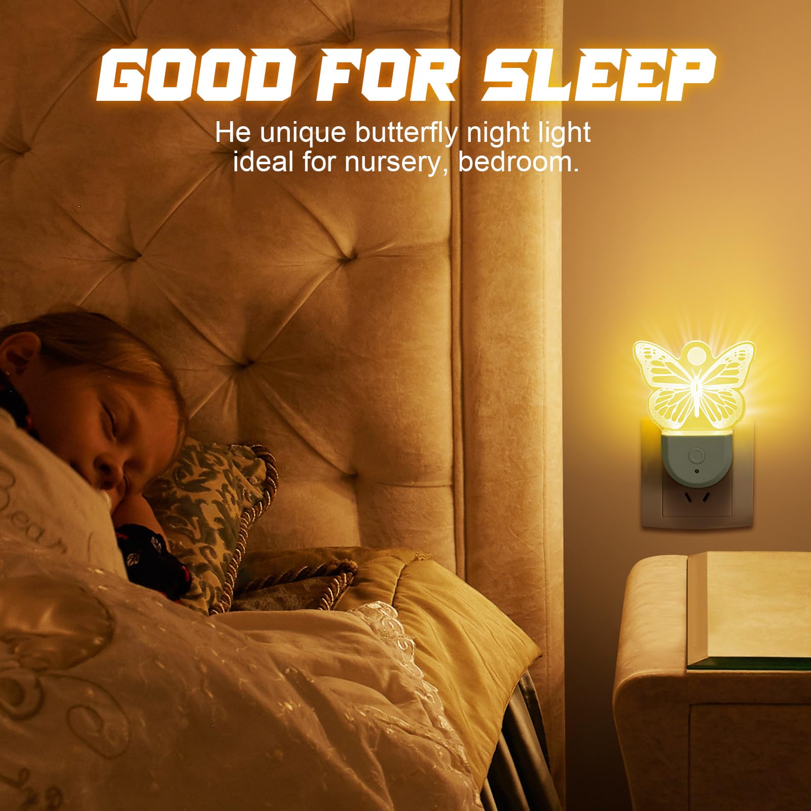 Rossesay Night Light for Kids - 2 Pcs Plug-in LED Fairy Light, 6 RGB Colors, Model XUU-Rossesay-2004, Perfect for Bedroom Decor