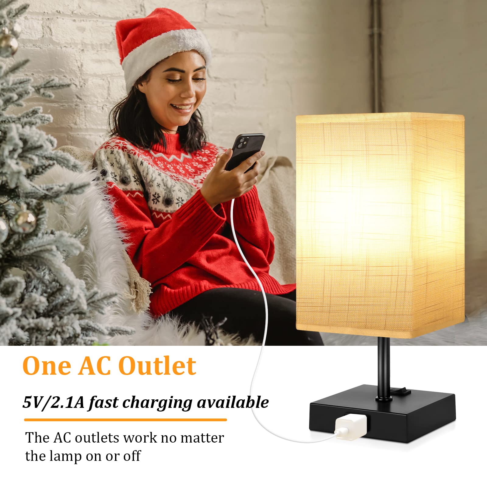 Dott Arts Table Lamp For Bedroom Set Of 2,Minimalist Bedside Lamps With Ac Outlets,Night Light Lamp 2700K 4000K 5000K Small Nightstand Lamps For Living Room Kids Room Office(Bulbs Included)