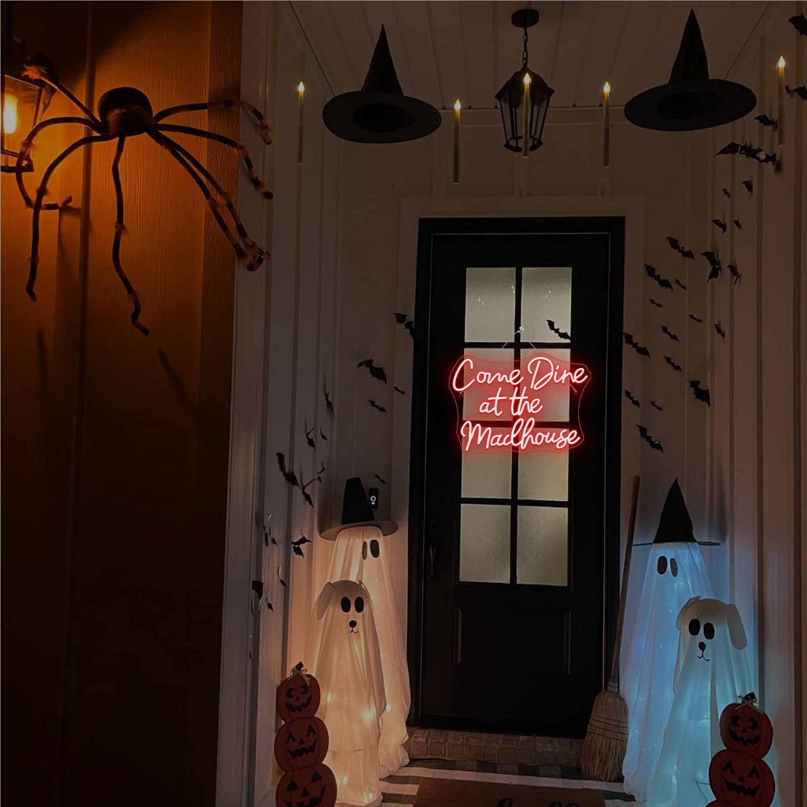 Faxfsign Come Dine At The Madhouse Neon Sign Restaurant Neon Signs For Wall Decor Red Led Night Light For Home Bar Gothic Halloween Horror Party Club Man Cave Decoration