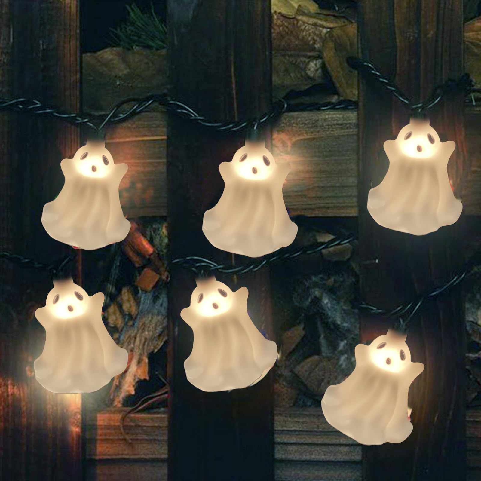 GOOTHY Halloween Ghost String Lights, 8.5Ft Waterproof Fairy Lights, 10 White Genie Lights for Patio, Garden, and Bedroom Decor