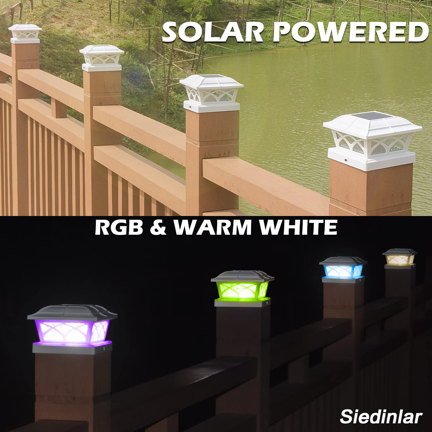 Siedinlar Solar Post Cap Lights Outdoor Glass 2 Color Modes Led For 4X4 5X5 6X6 Wooden Vinyl Posts Fence Deck Patio Decoration R