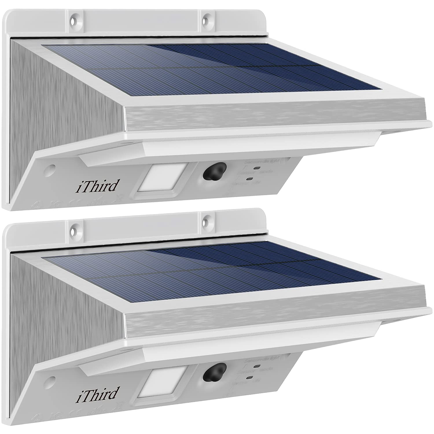 iThird Solar Powered Motion Sensor Lights, Stainless Steel, Waterproof, 2 Pack, White