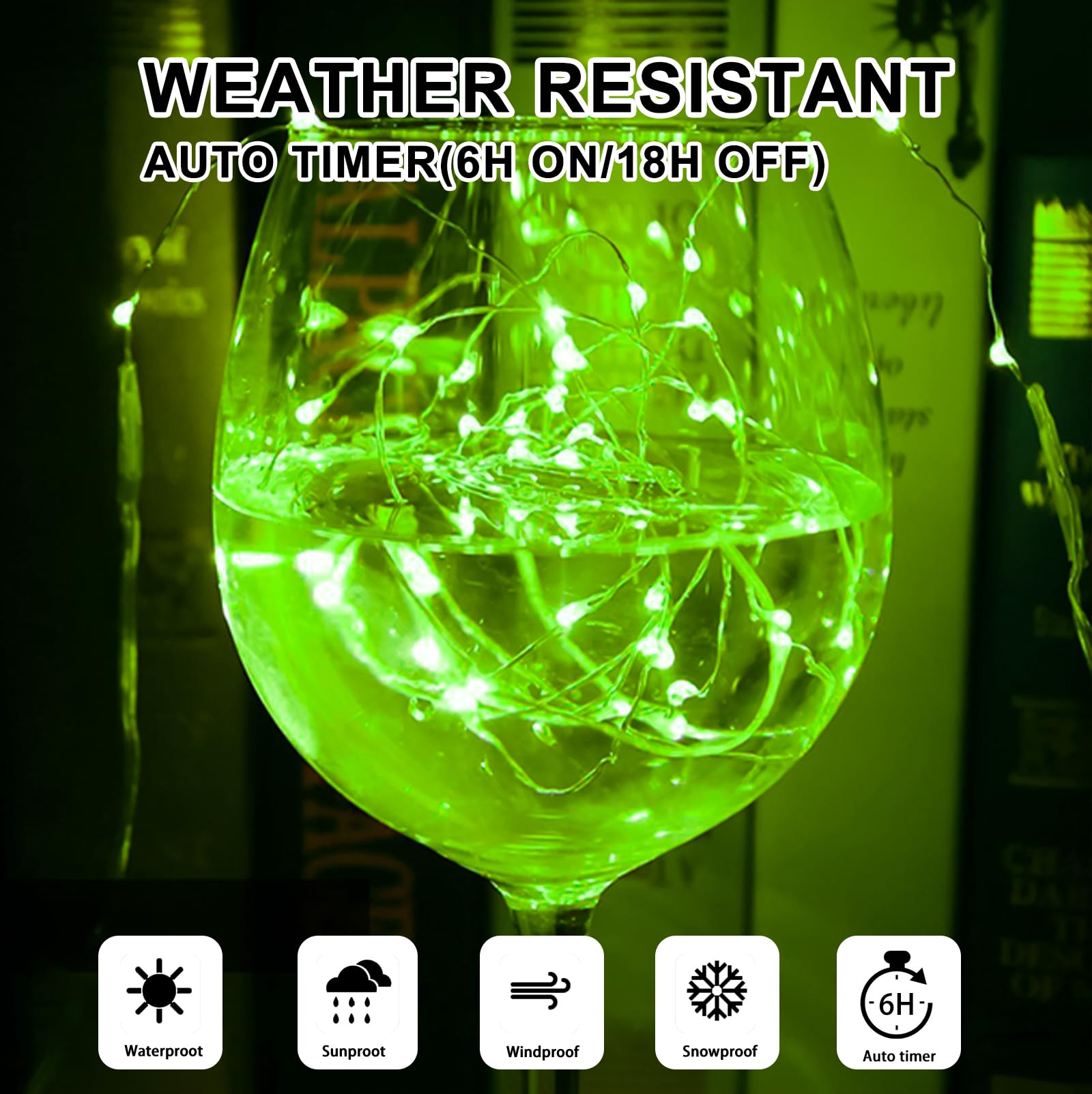 SINAMER Green Fairy Lights Battery Operated (Included), 8 Modes & Auto timer, 16FT 50Led Mini Twinkle Silver Wire Firefly Starry