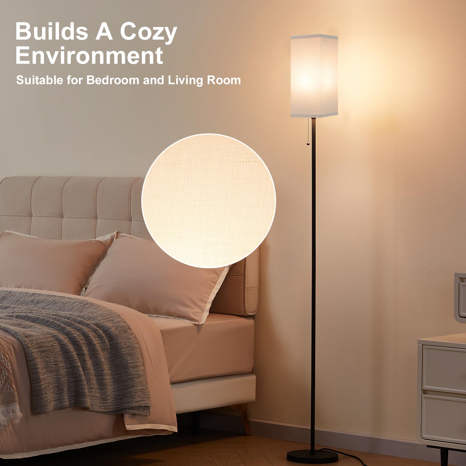 Ziisee Floor Lamps For Living Room Modern - 3 Color Temperature Black Standing Lamps With Pull Chain Switch, Tall Lamp For Offic