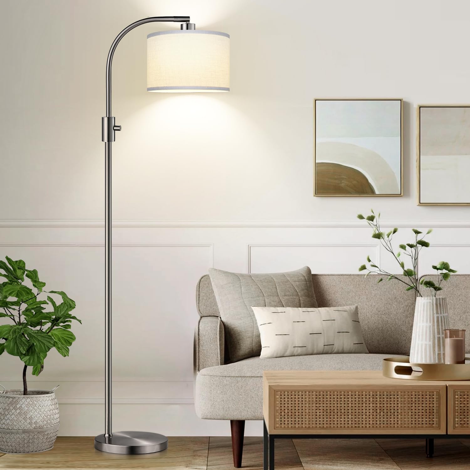 Nintiue Dimmable Floor Lamp, 1200 Lumens LED Edison Bulb Included, Arc Floor Lamps for Living Room Modern Standing Lamp with Lin