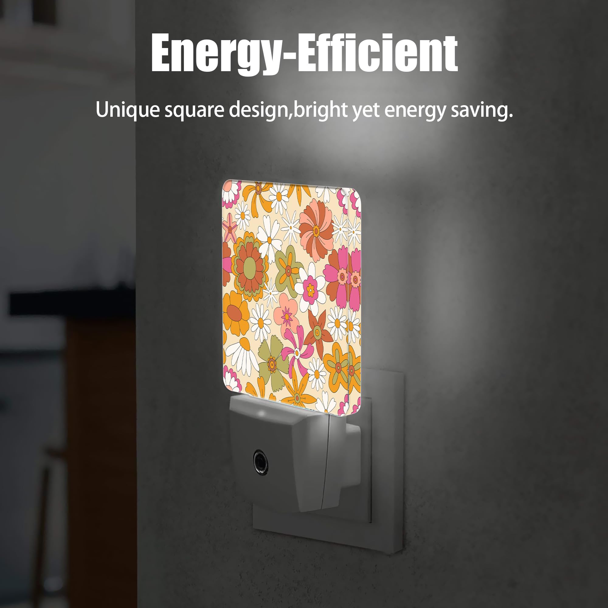 Jopowide Vintage Boho Floral Night Light Plug In Wall Lamp Smart Dusk To Dawn Sensor For Home Decorative, Kids Room Bedroom Bath