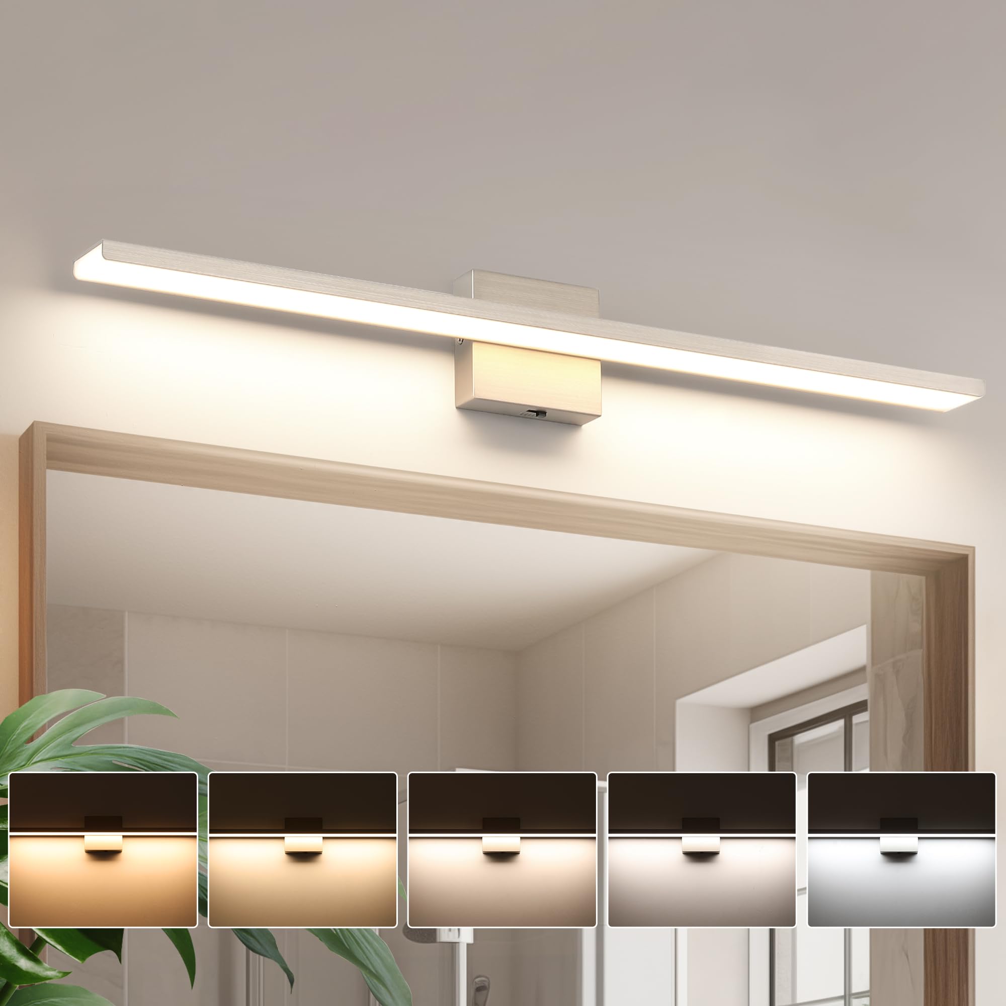 JUSHENG Vanity Lights for Bathroom, 5CCT Dimmable LED, 31.5in  Metal Light Bar, Brushed Nickel, Model 6330