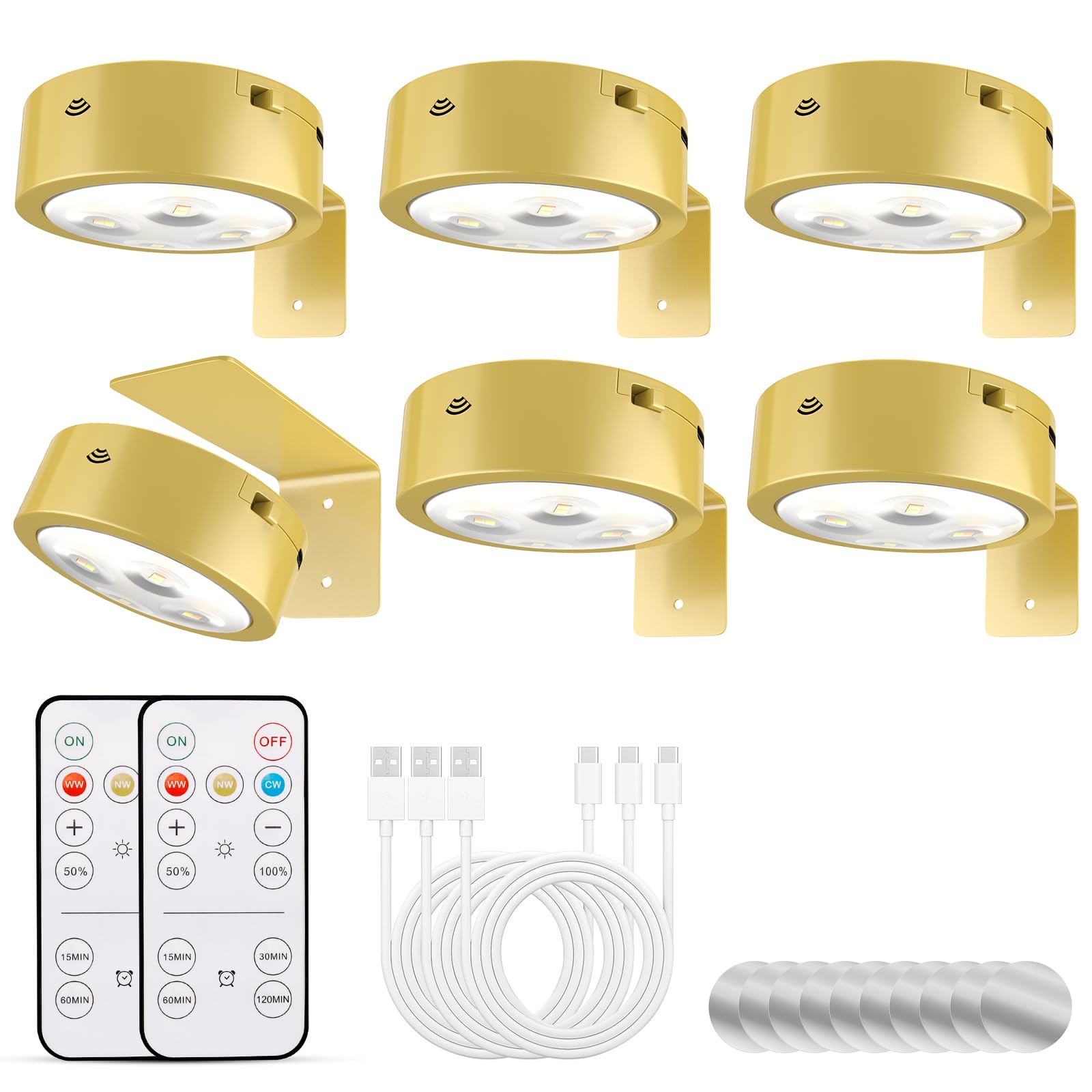 Tututry Picture Lights, Rechargeable, 3 Lighting Modes, Metal, Golden, 6Pack, Model QBHD001