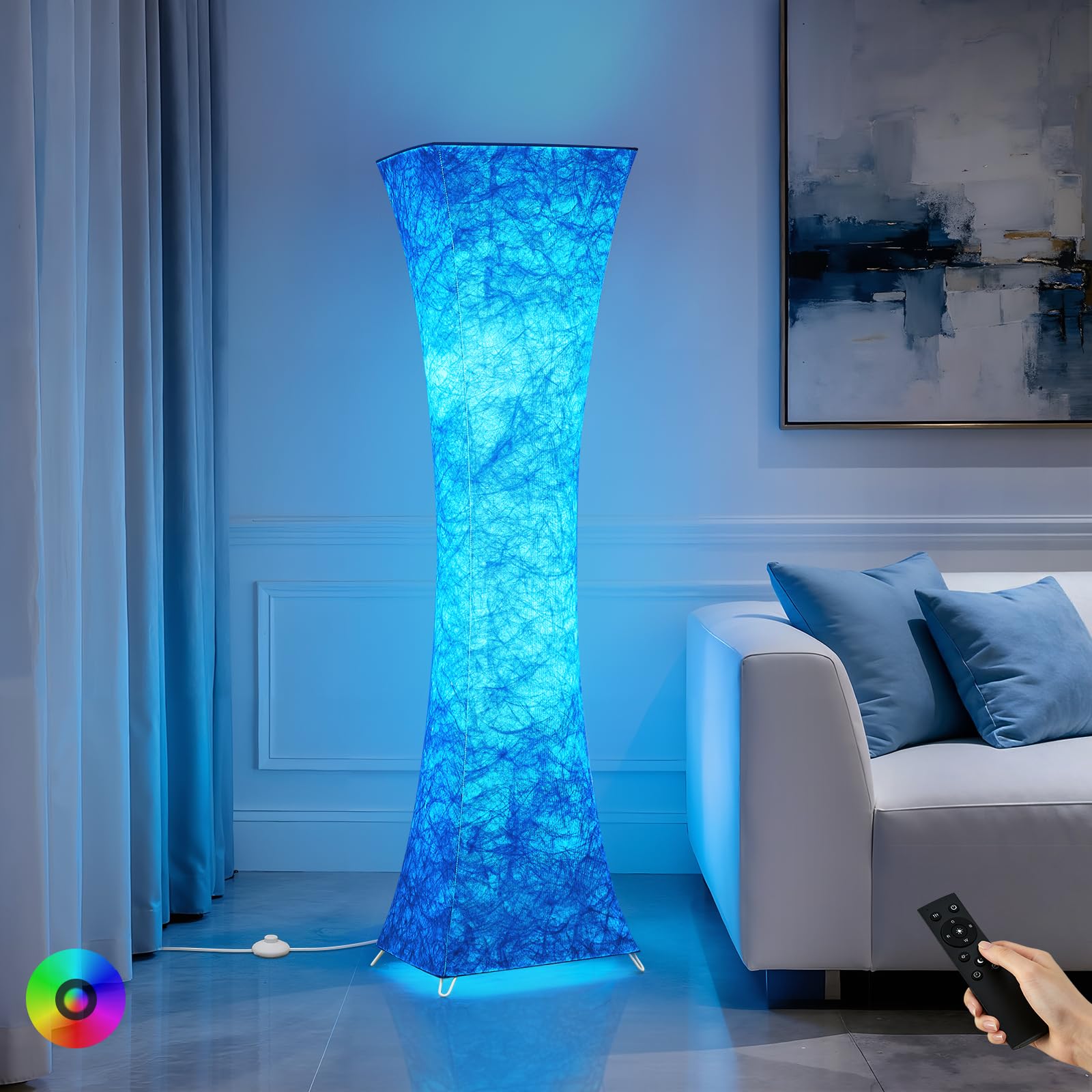 GyroVu Floor Lamps for Living Room, RGB Color Changing Corner Floor Lamp with Remote Control, Dimmable Standing Lamp for Bedroom