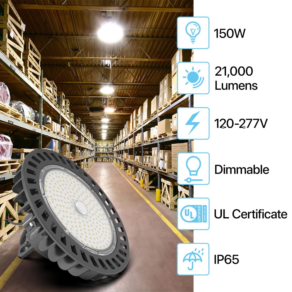 HYPERLITE LED High Bay Light 150W 21000lm 5000K Dimmable UL Listed Model LS-HERO-150W50EBH-BL12N