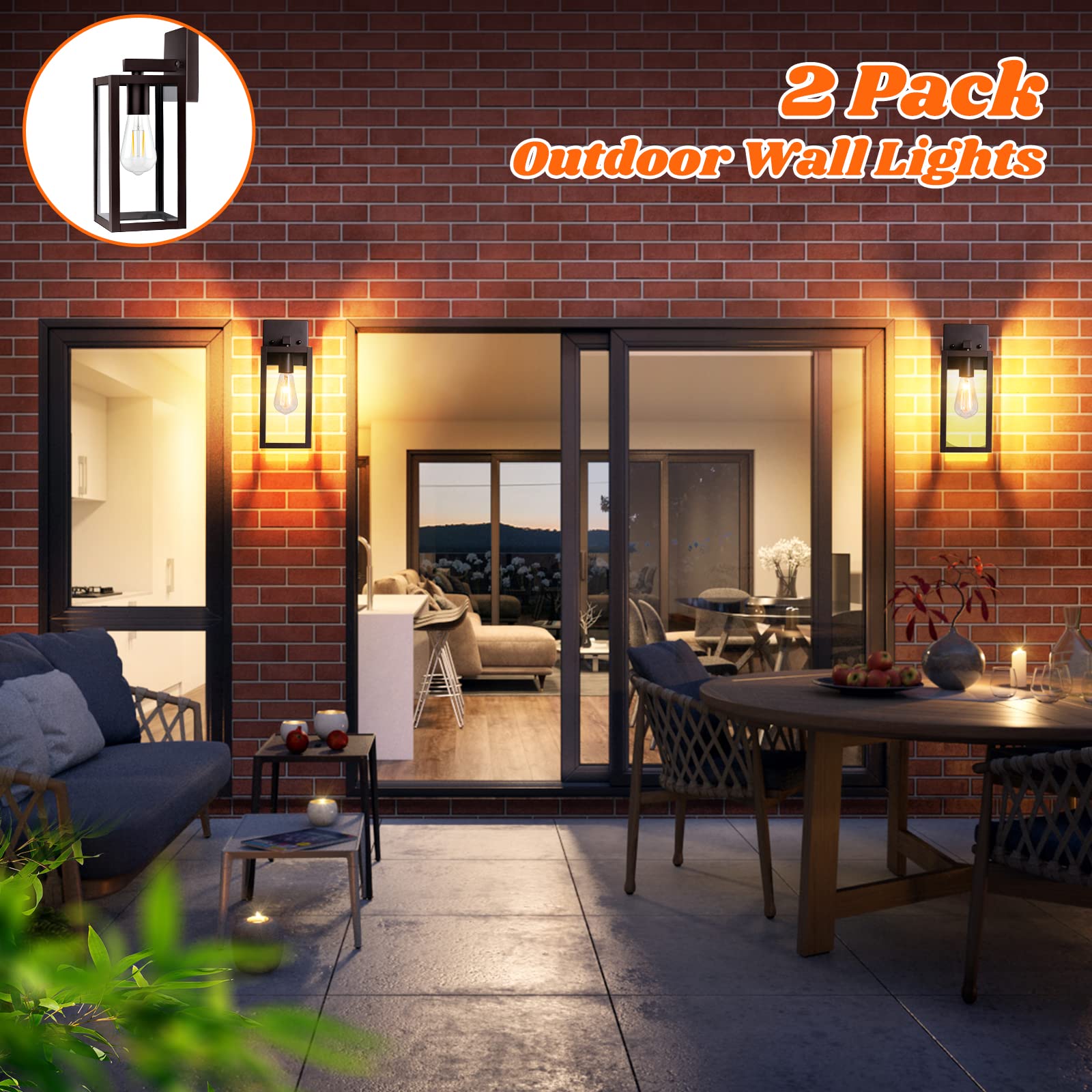 Brightever 2-Pack Outdoor Wall Light Fixtures, Waterproof Metal Lanterns, 12.5 Inch, Brown, Model B04018P(2PK)-ORB