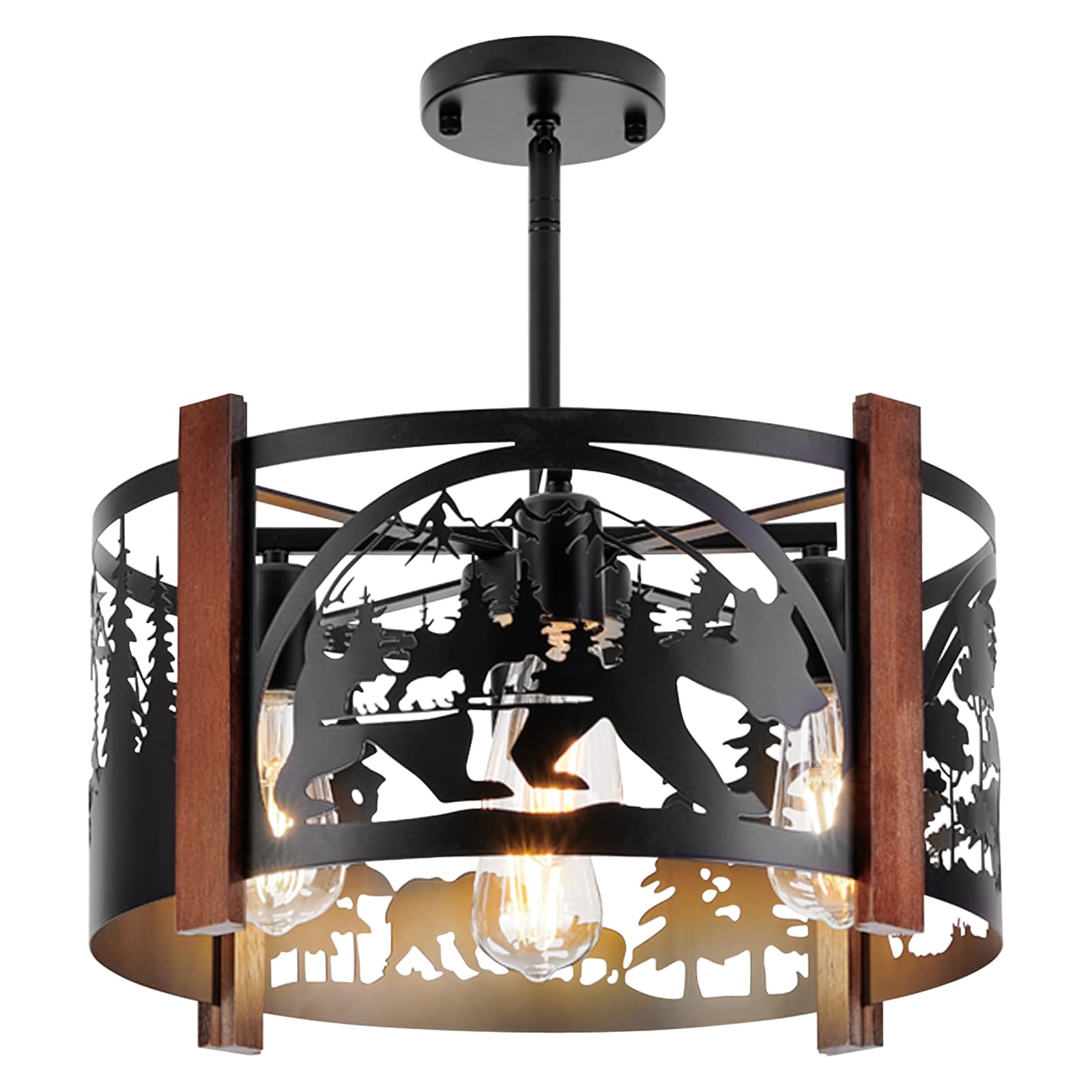 Monyohame Farmhouse Rustic Bear Ceiling Light Fixtures, 4-Light Round E26 Base Black Metal Fixtures Ideal For Kitchen, Living Ro