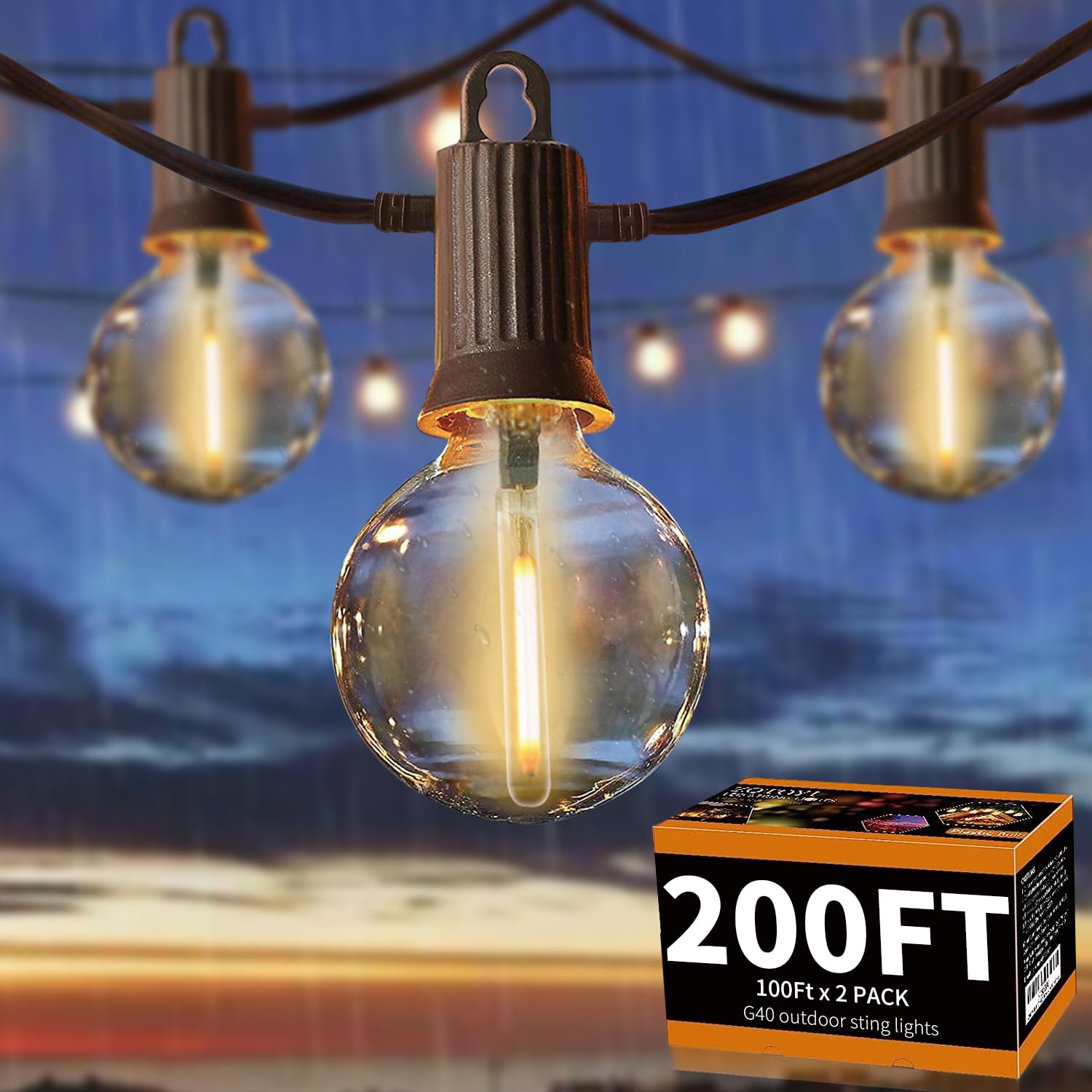 ZOTOYI Outdoor String Lights Waterproof IP65, 200 FT Outdoor Lights for Patio with 104 Shatterproof G40 Bulbs(4 Spare), LED Stri