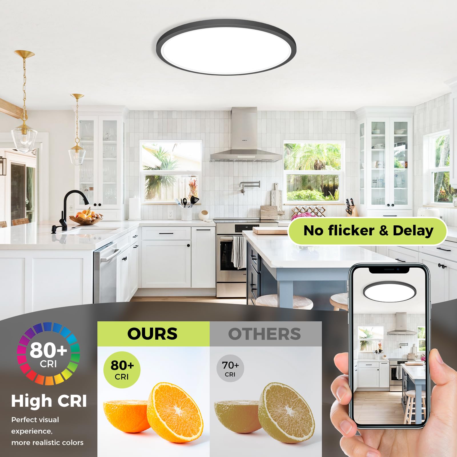 4Pack Led Flush Mount Ceiling Light Fixture, 12Inch 24W, Dimmable&3000K/3500K/4000K/5000K/6500K Adjustable Low Profile Ceiling L