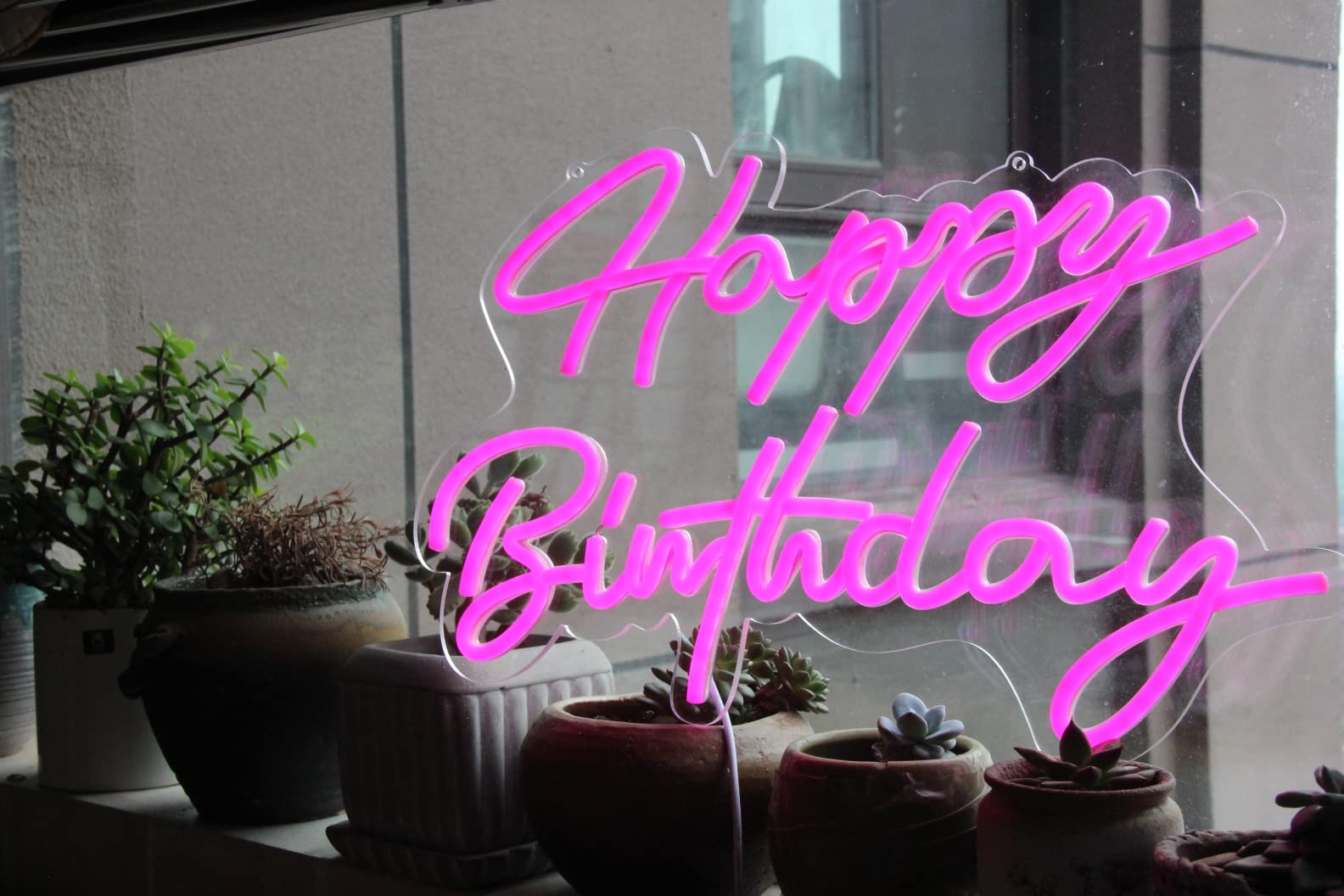 Ulalaza LED Neon Sign Night Light - Happy Birthday Apink, Acrylic, 16.5inx9.1in, USB Chain Light for Home, Party, Wedding Decor
