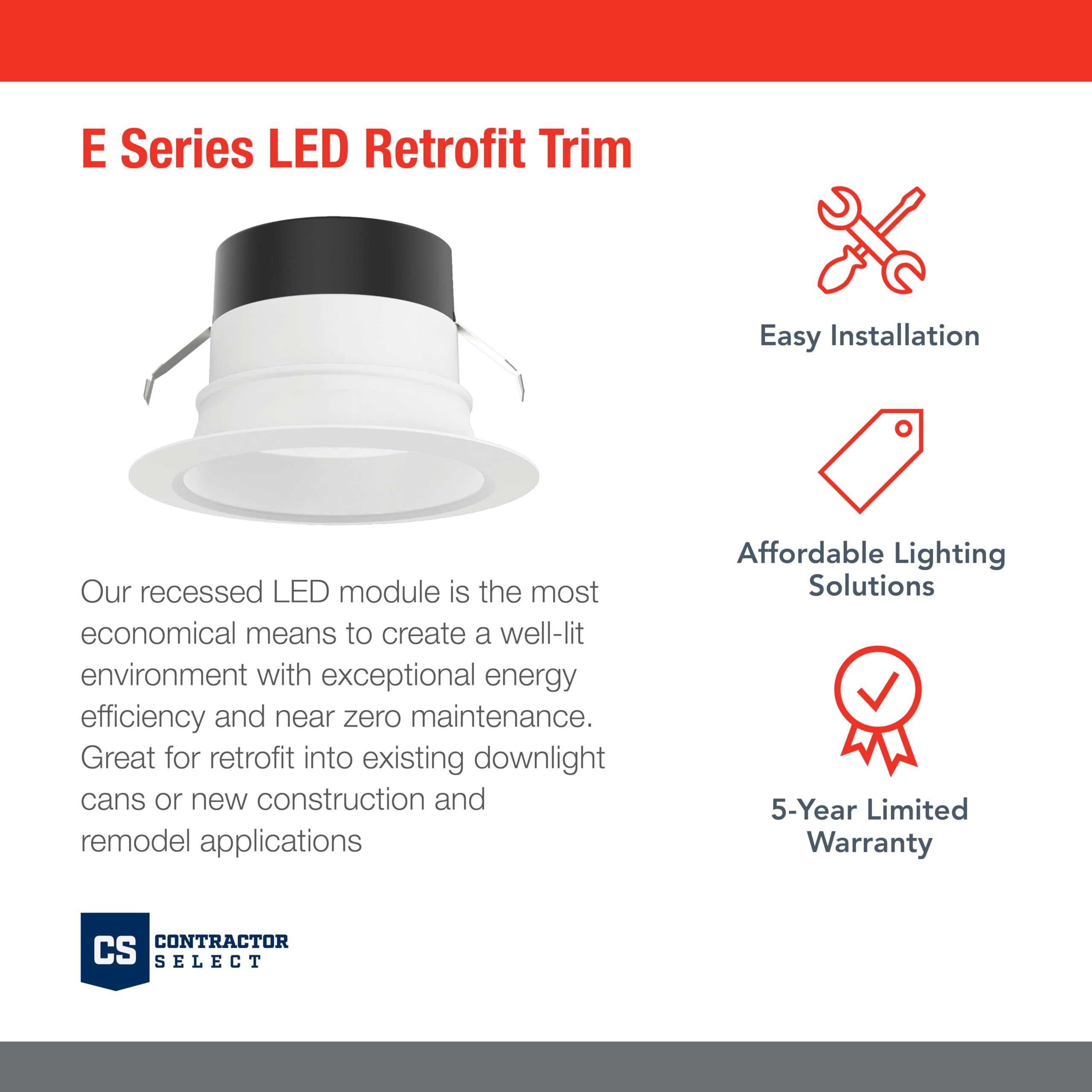 Juno E-Series Smooth Retrofit Downlight, 5Cct Switchable (27K, 30K, 35K, 40K, 50K), 90+ Cri, 4-Inch, White