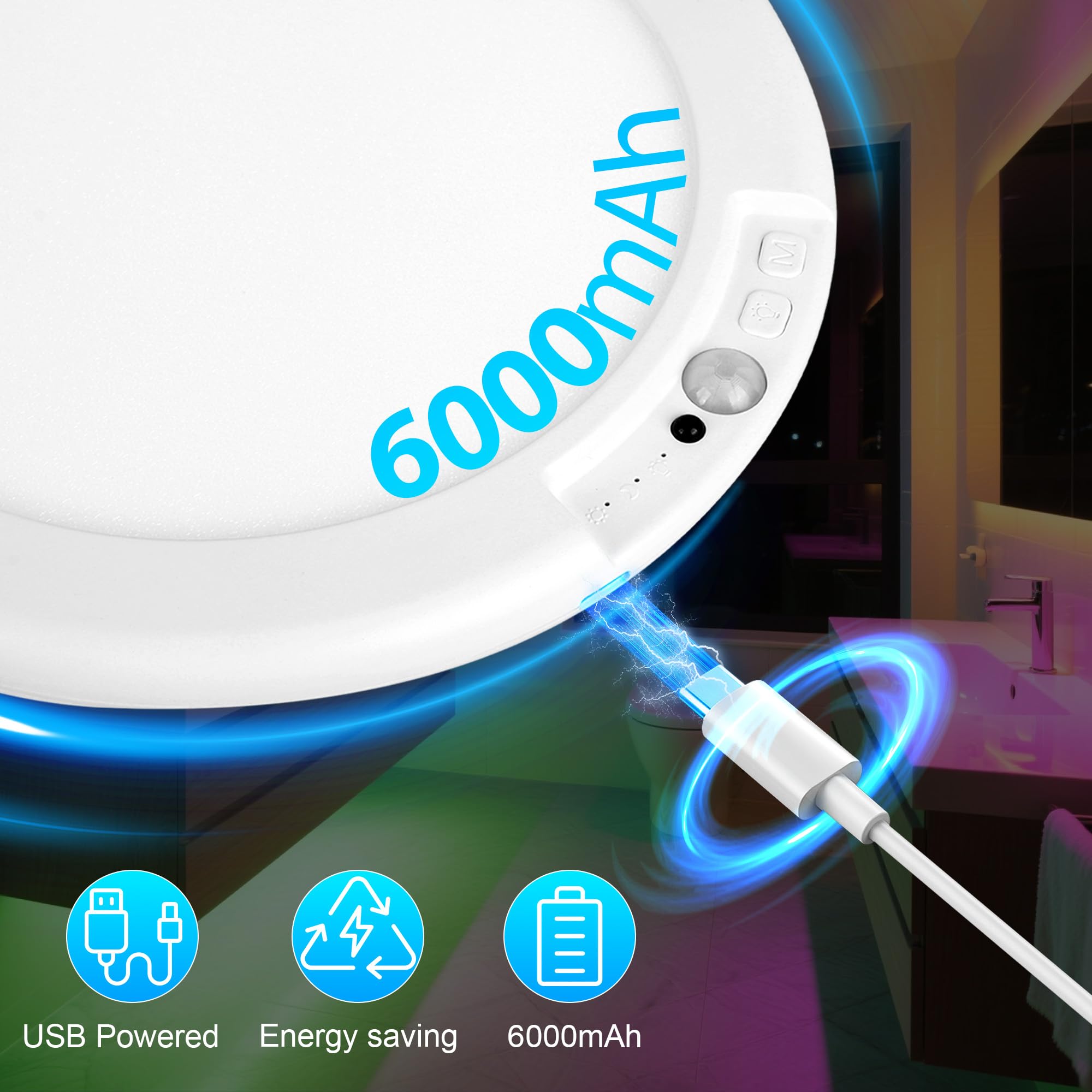 Rodalims Rechargeable Ceiling Shower Light with Remote, RGB & White, Motion Sensor, 1 Pack, Model CeilingLight-RL0032A1