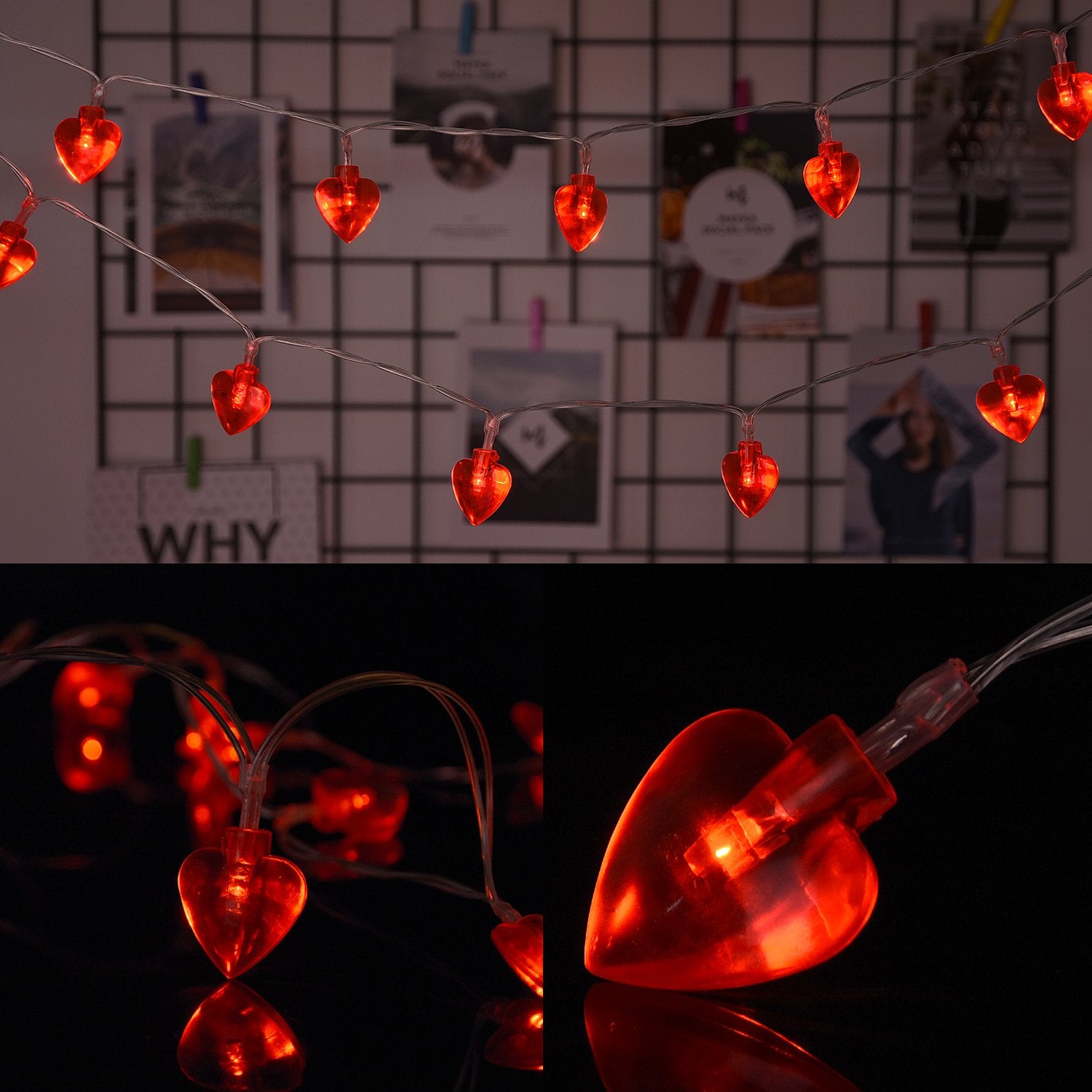 AOSTAR Valentine Lights Heart Shaped String Lights for Mother's and Father's Day, Wedding, Proposal, Birthday and Holidays