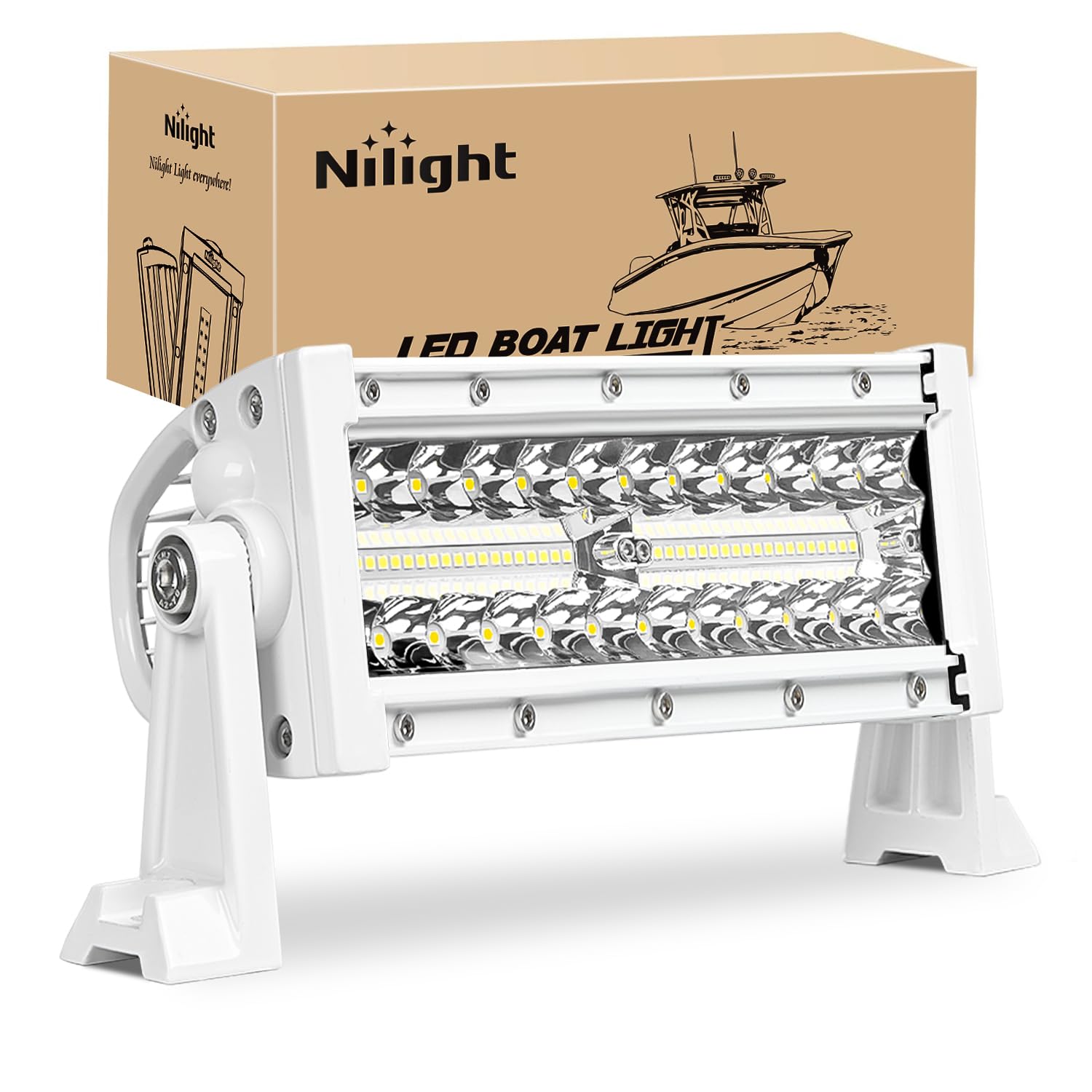 Nilight Marine Led Light Bar Navigation Lights 9.5 Inch White Spot Flood Combo Ponton Boat Deck Dock Lights For Night Fishing T-