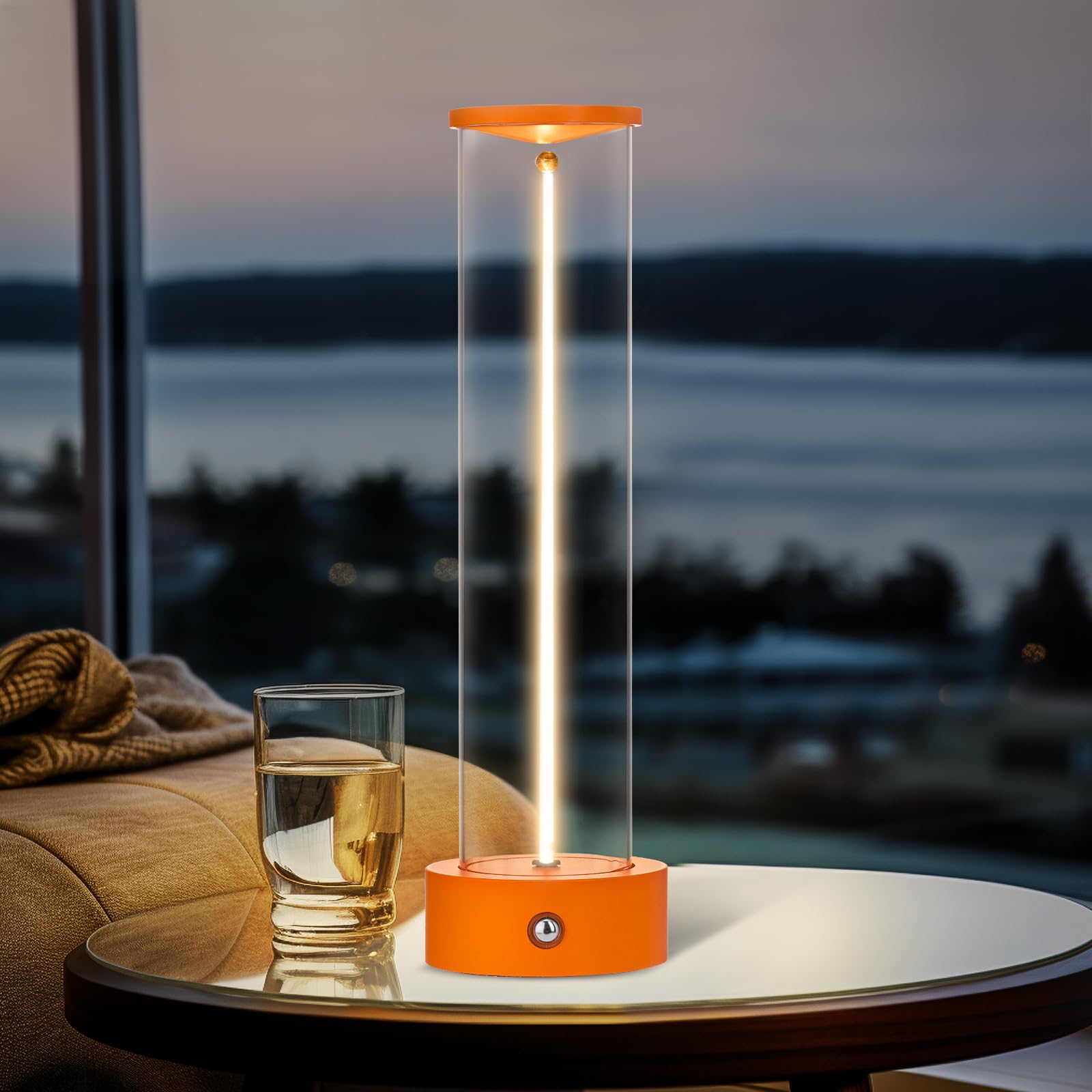 baishezhuan Cordless LED Table Lamp, Rechargeable, Touch Sensor, Dimmable, Model C-002, Orange