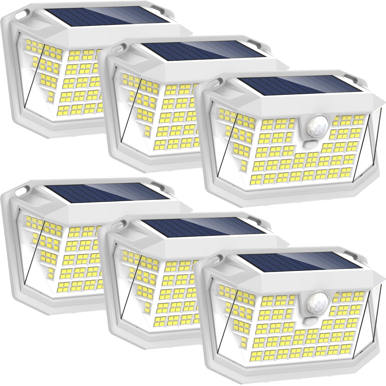 LANSOW Solar Motion Lights 6 Pack, 188 LED, IP65 Waterproof, 3 Modes, White Light, Model LANSOW-6PACK
