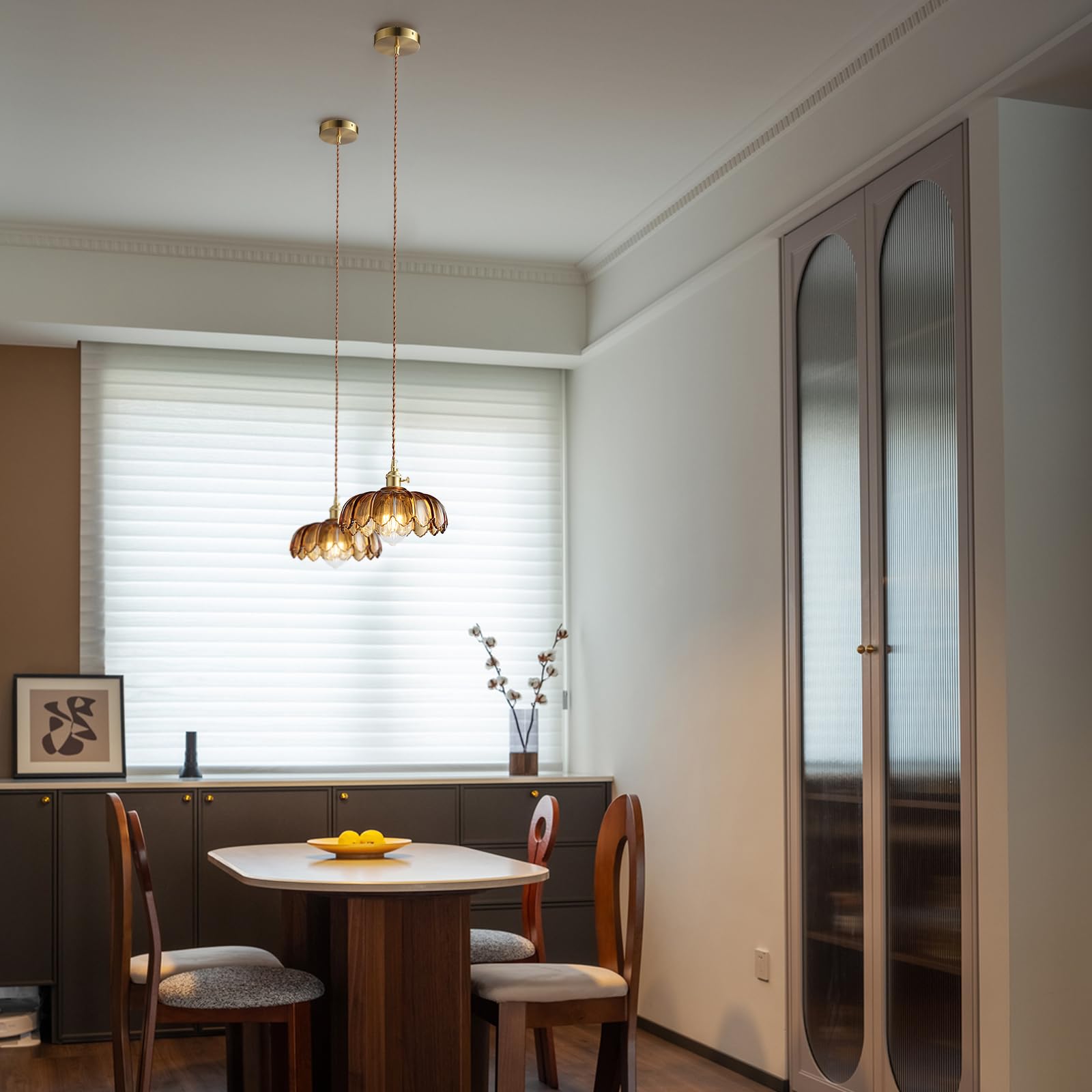 XZHGCEE Pendant Lights - Amber Glass Hanging Light Fixture with E26 Base, Modern Design for Kitchen Island, Dining Room, Bedroom, Model 6202601