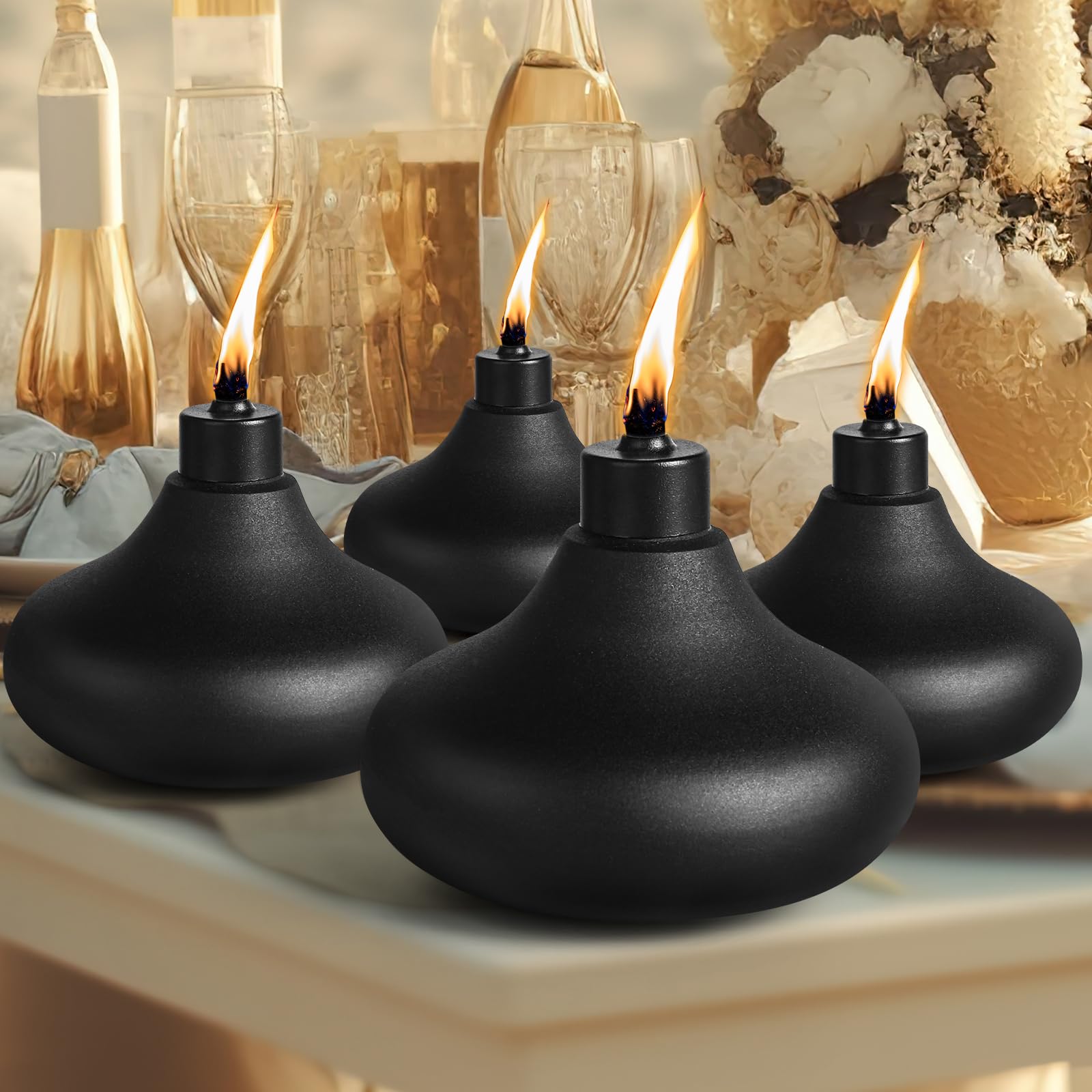 Fan-Torches 4 Pack Metal Citronella Table Top Torches For Yard, Patio, Garden, Party