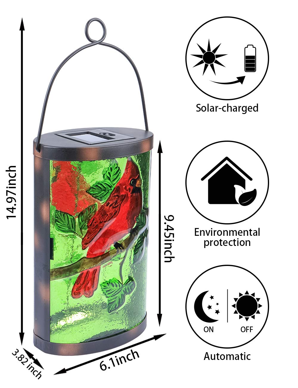 MUMTOP Hanging Solar Lantern - Waterproof LED Tabletop Lamp, Green-Red, Model ohrm005 for Outdoor Patio Garden Decor