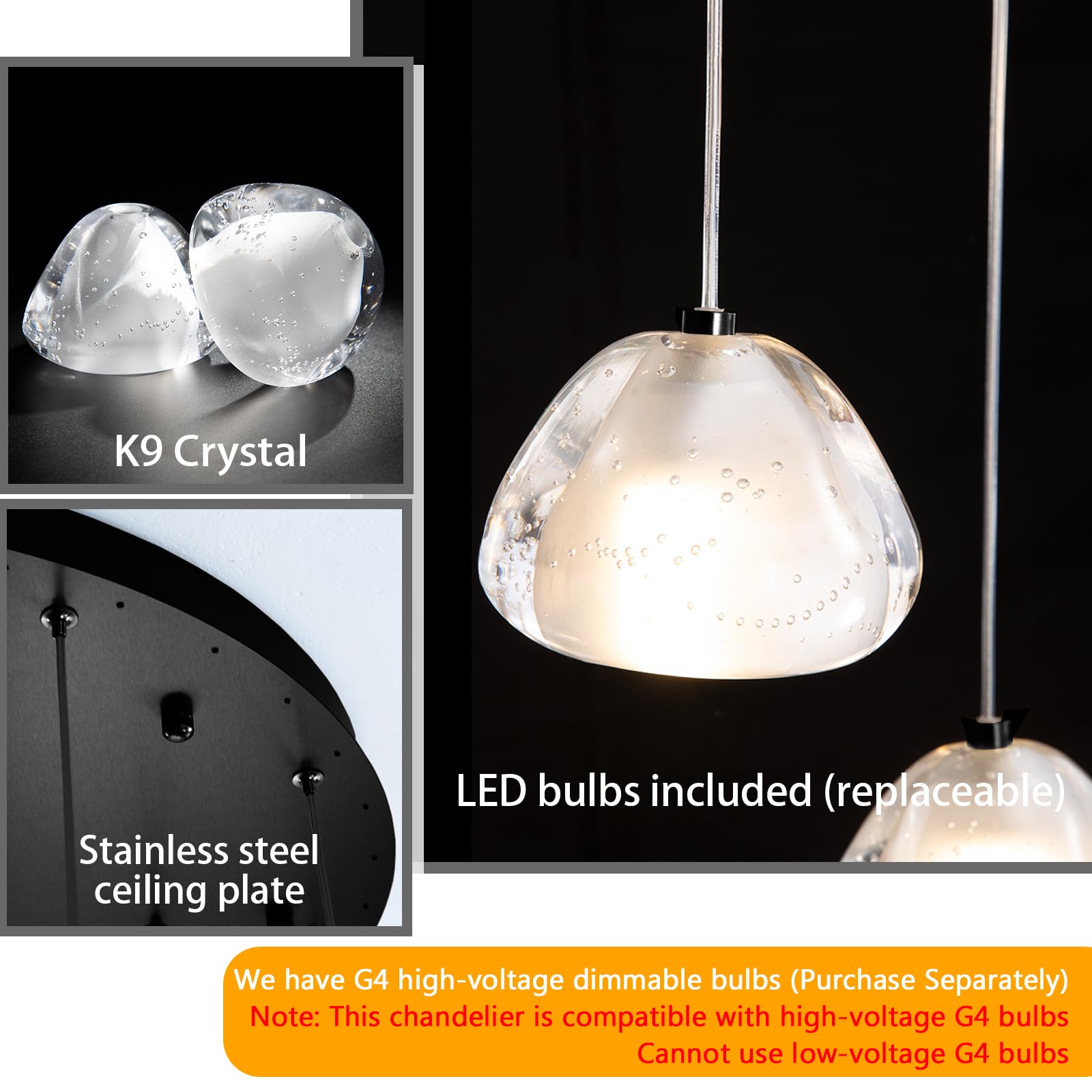 dolria Modern Crystal Chandelier LED Ceiling Light, 20-Lights Round, Black, Model PC0010-20B for Staircase, Living Room, Hallway