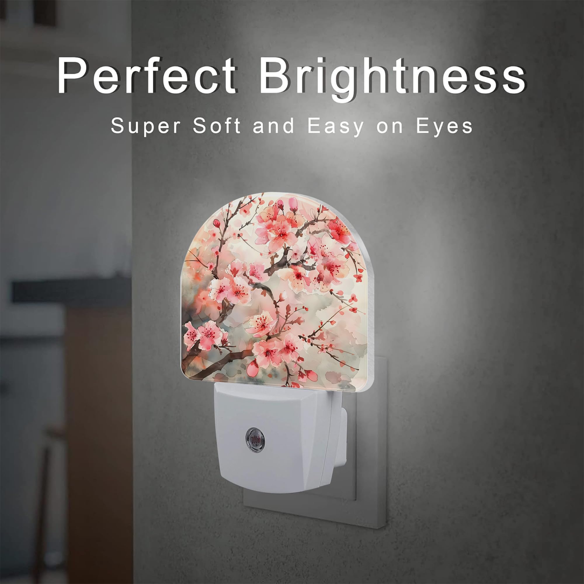 Sndheke Cherry Blossom Tree Night Light Plug Into Wall,Pink Watercolor Cherry Blossom Flowers Dusk To Dawn Night Light Plug In,0