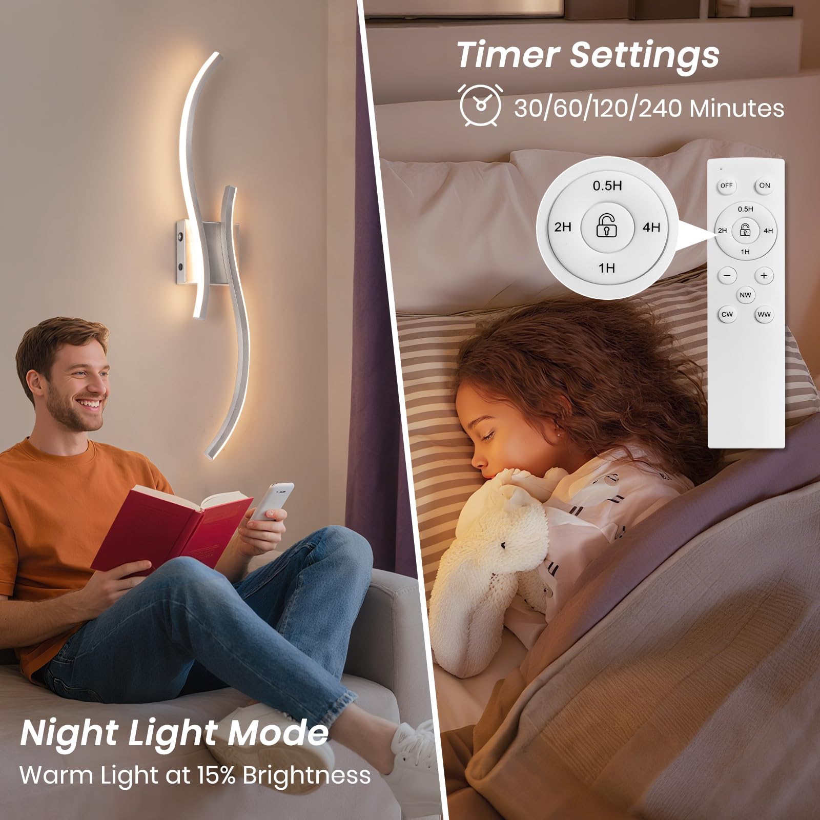 CANEOE Battery Operated Wall Sconces Set of 2, 31.5" Rechargeable LED Lights, Dimmable, Brushed Nickel, Remote Control