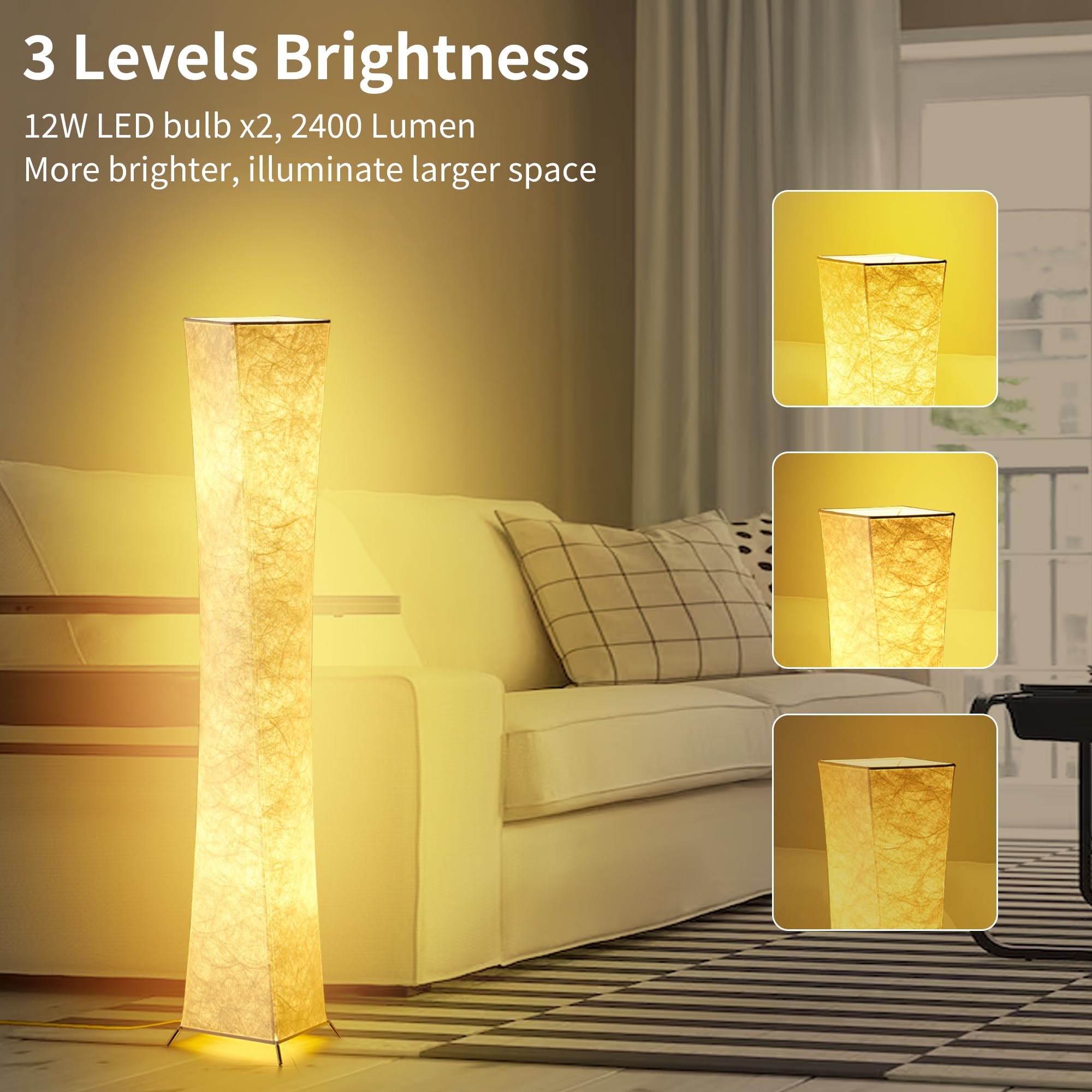chiphy Dimmable Floor Lamp, 52" Tall, Alloy Steel, 3-Level Brightness, White Fabric Shade, Model SF211-107(A)