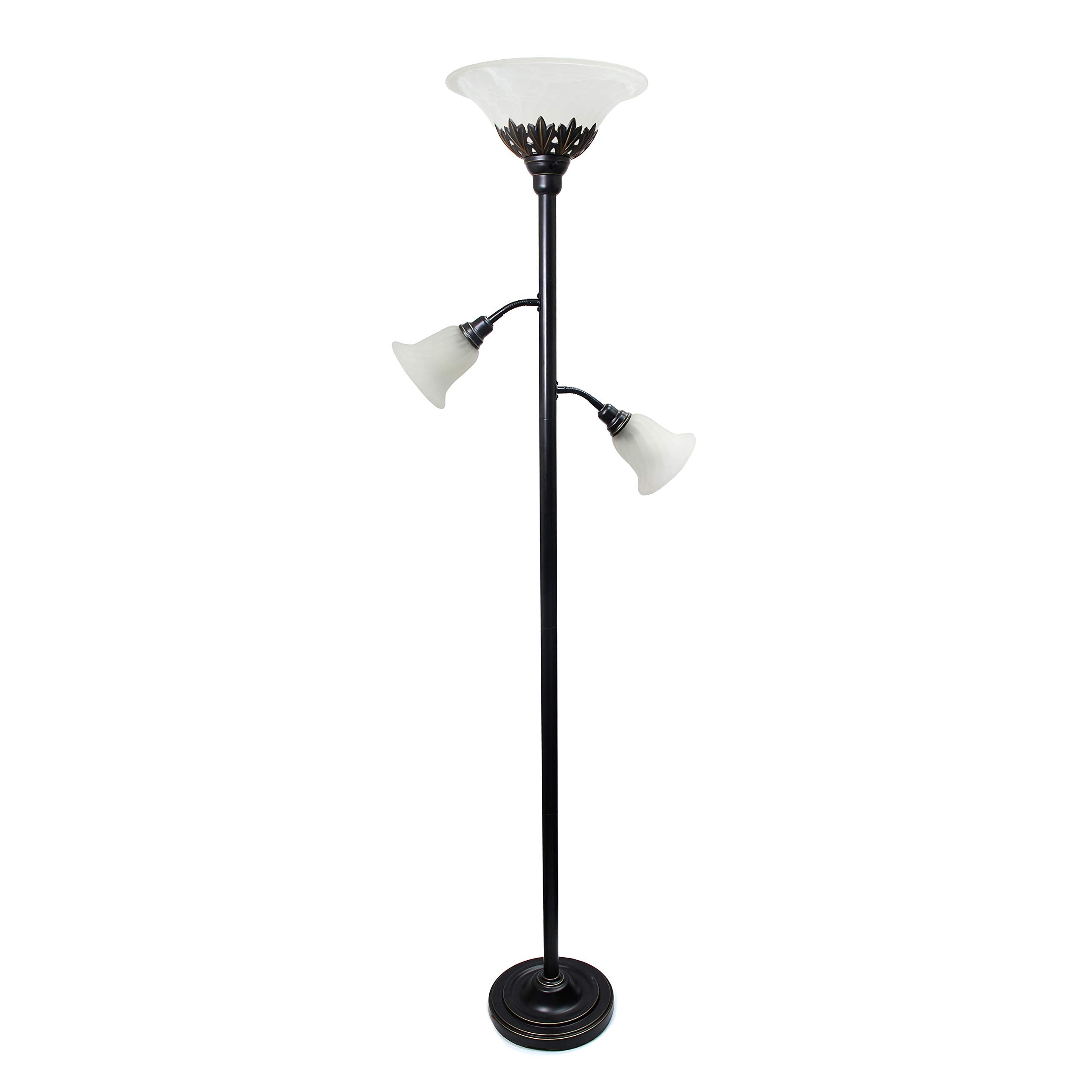 Elegant Designs LF2002-RBW Floor Lamp, 3 Light Scalloped Glass, Restoration Bronze, 13inL x 21.5inW x 71inH