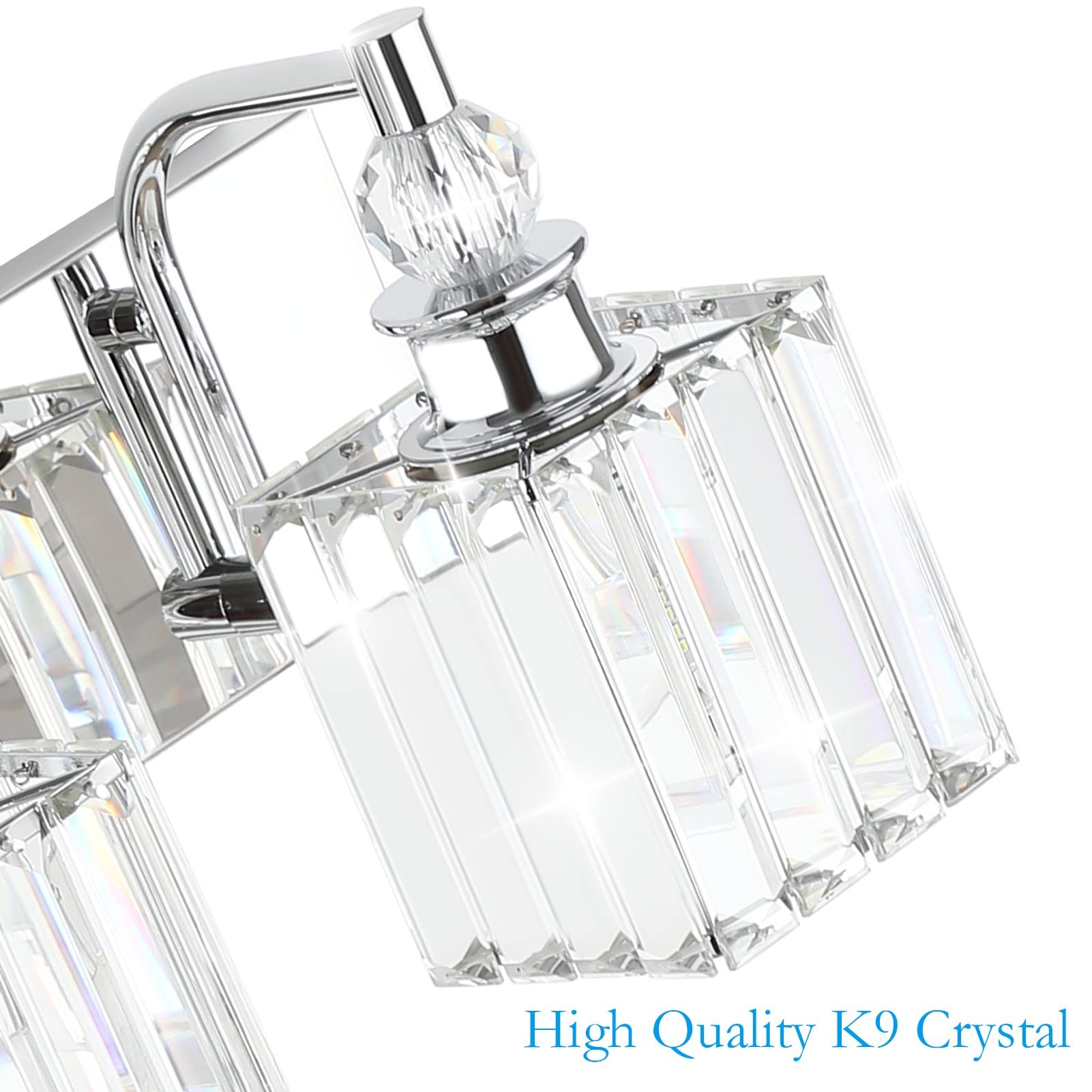 Ralbay 3-Light Crystal Vanity Light, 24 Chrome Stainless Steel, Model 8606 For Bathroom Wall Lighting
