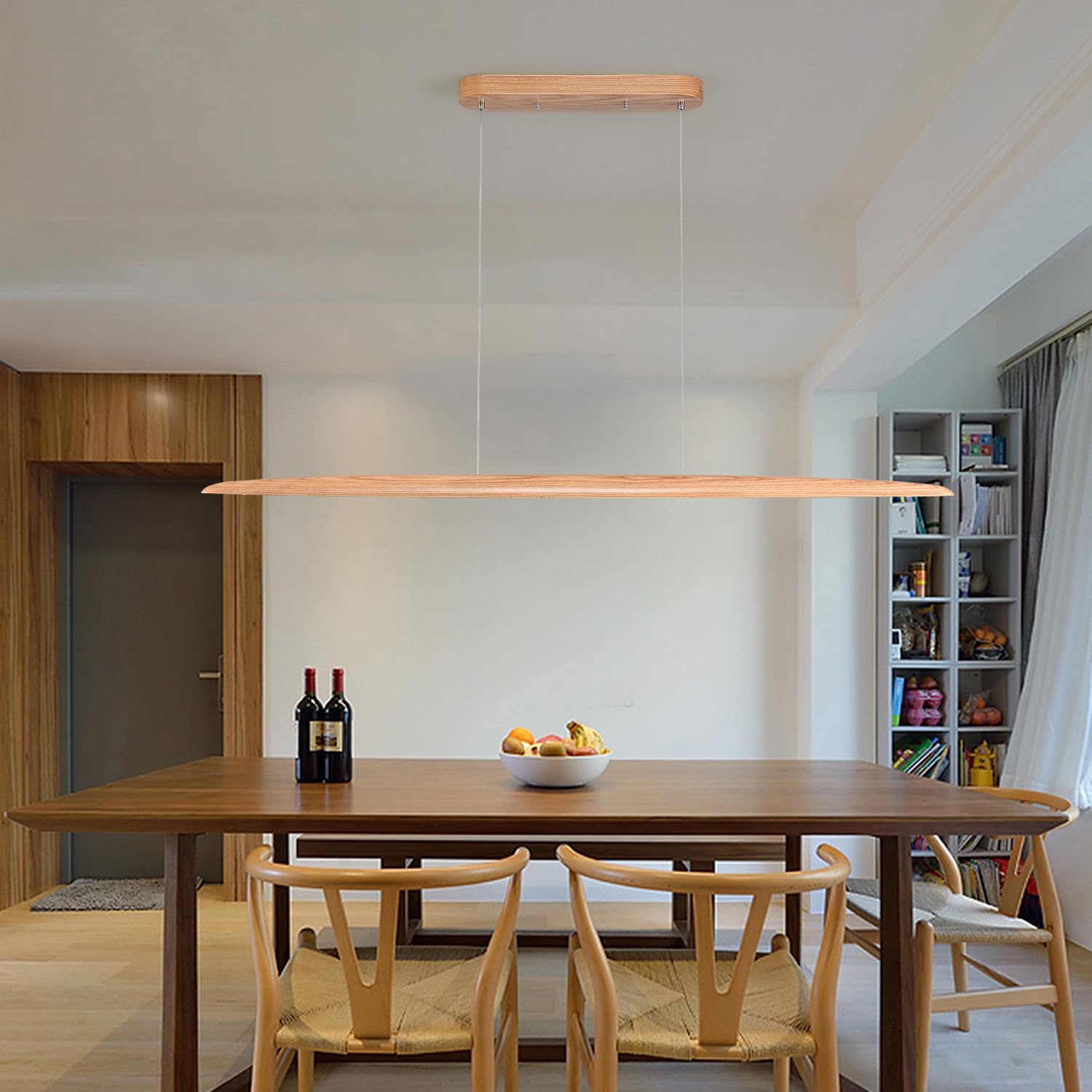 Yisdesign 71'' 40W Wood Led Linear Pendant Light Fixture Led Dining Room Light Dimmable Hanging Light Fixture For Dining Room Ki
