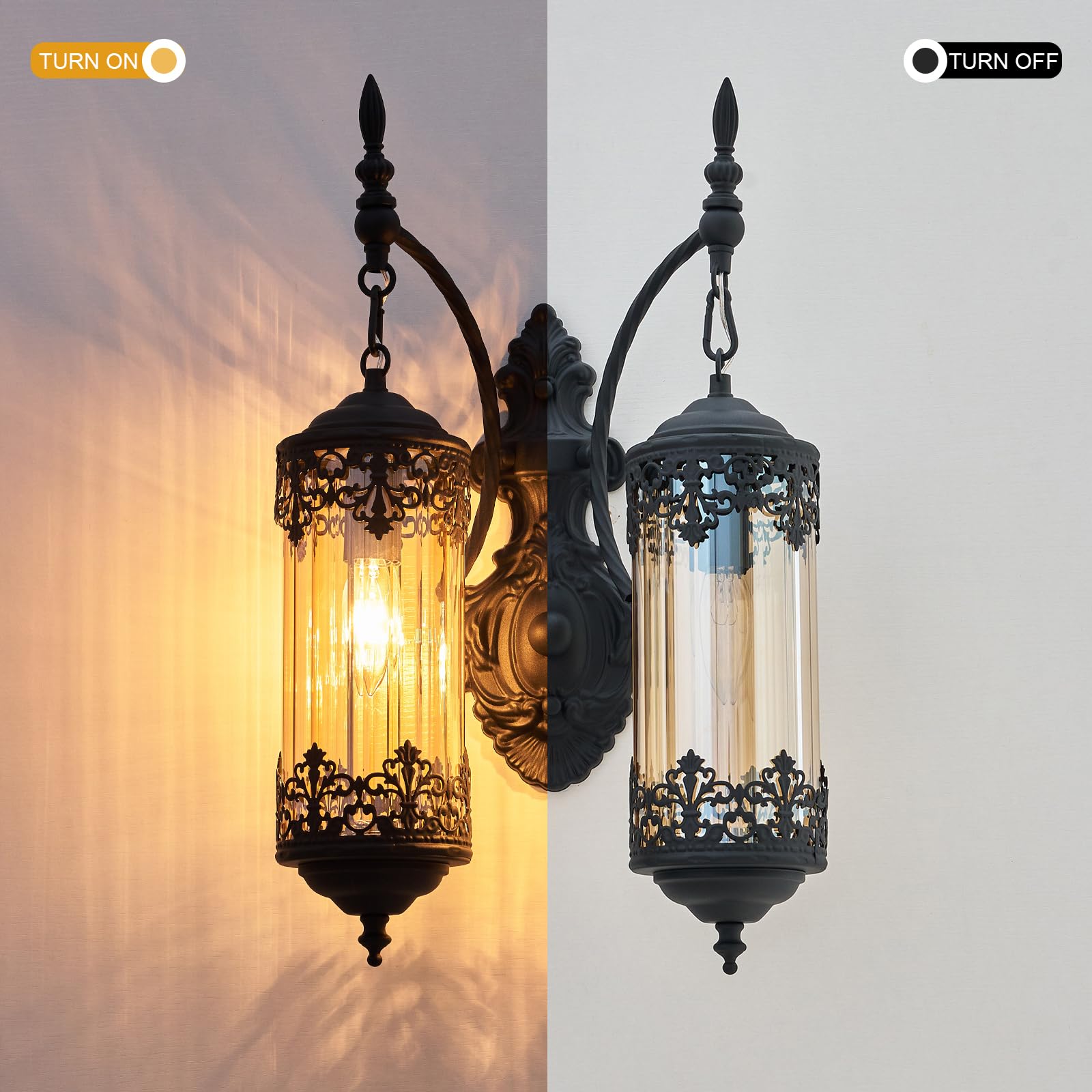 Ronghuafugui Rustic Wall Sconce, Black Antique 2-Light Vintage Lantern For Bedroom & Living Room