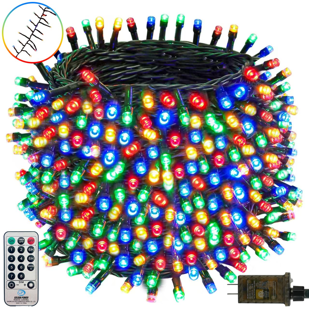 50Ft 1000 Led Cluster Christmas Lights  Christmas Tree Lights Outdoor Indoor With 8 Modes & Timer & Remote  Fire ers String Lights Waterproof For Garland Party Xmas Decorations  Multicolor