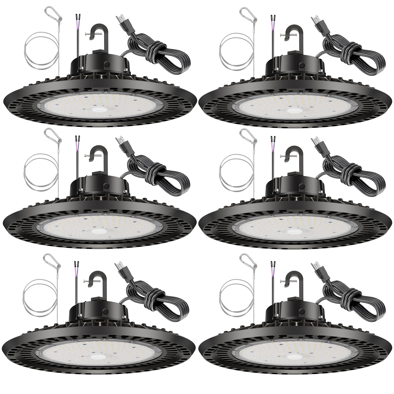 BFT lite UFO LED High Bay Light 240W 6 Pack High Bay LED Shop Lights 36 000LM 5000K 0-10V Dimmable 5 Cable with US Plug ETL Listed High Bay Lights for Shop Warehouse Factory Barn Black