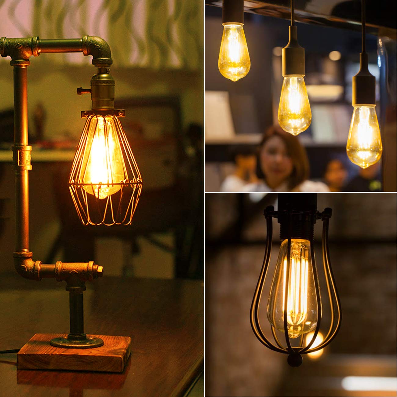 ANWIO Vintage Edison LED Filament Bulb 5W Dimmable 2500K Warm White E26 Amber Glass 6 Pack