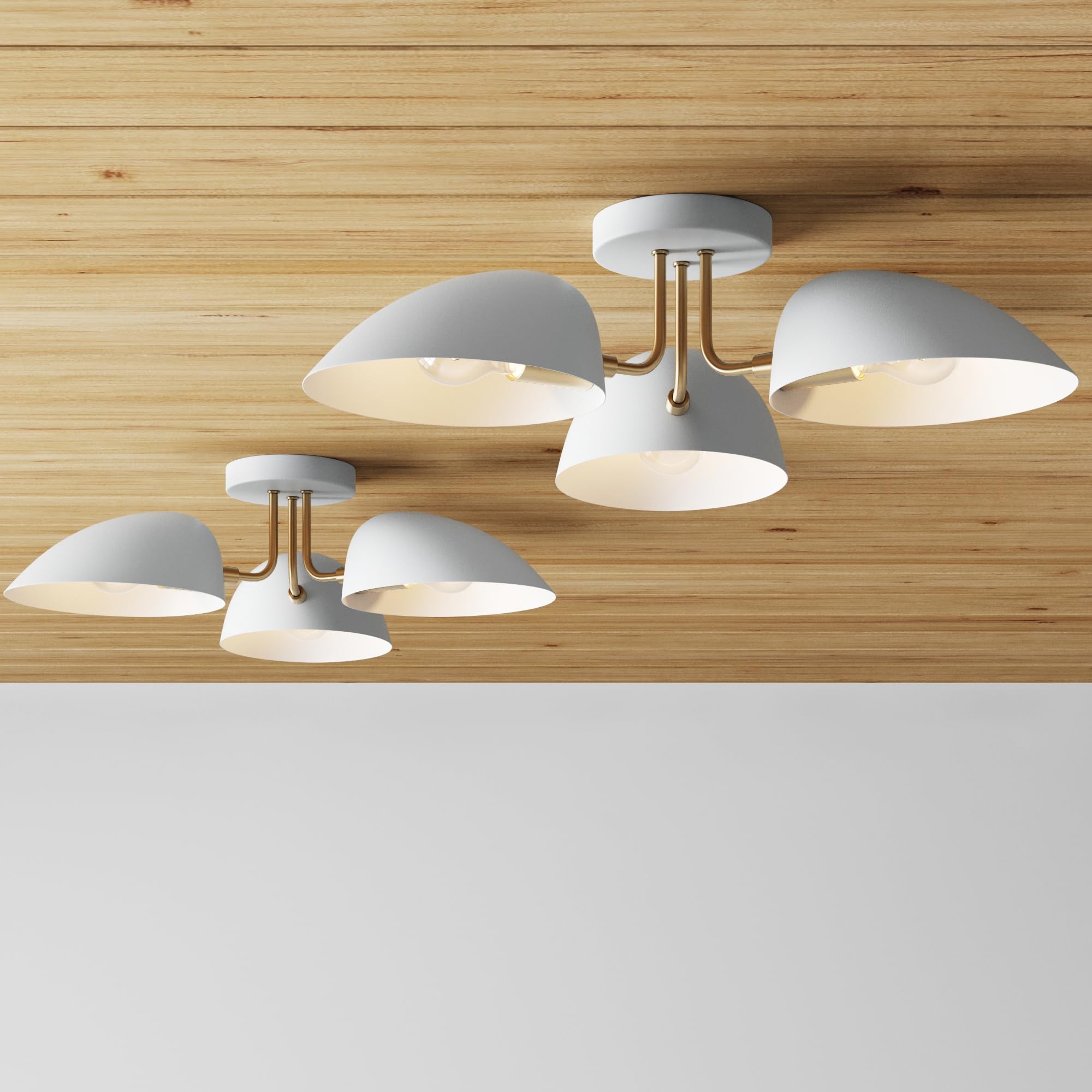 Nathan James Argo Semi Mount Flush Ceiling Light, 3-Lights Modern Retro Lighting with White Rounded Shades for Hallway, Dining R
