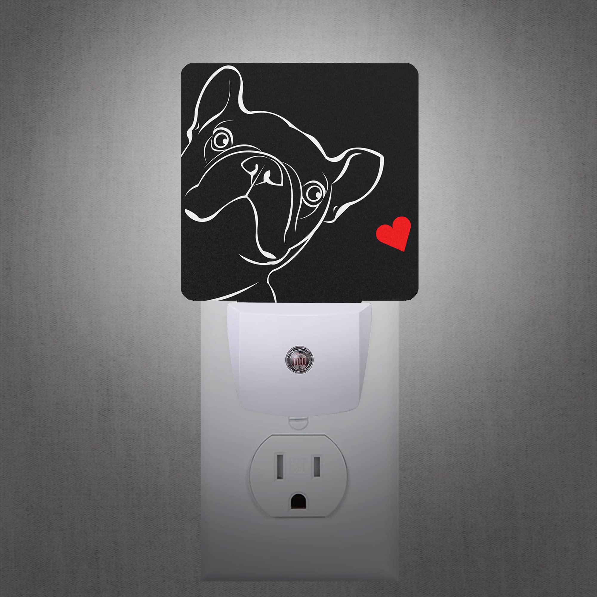 Smoaffly LED Night Light Plug-in Dusk-to-Dawn Lamp for Nursery, French Bulldog Dog Red Heart, Model XD-FXYD-LST05