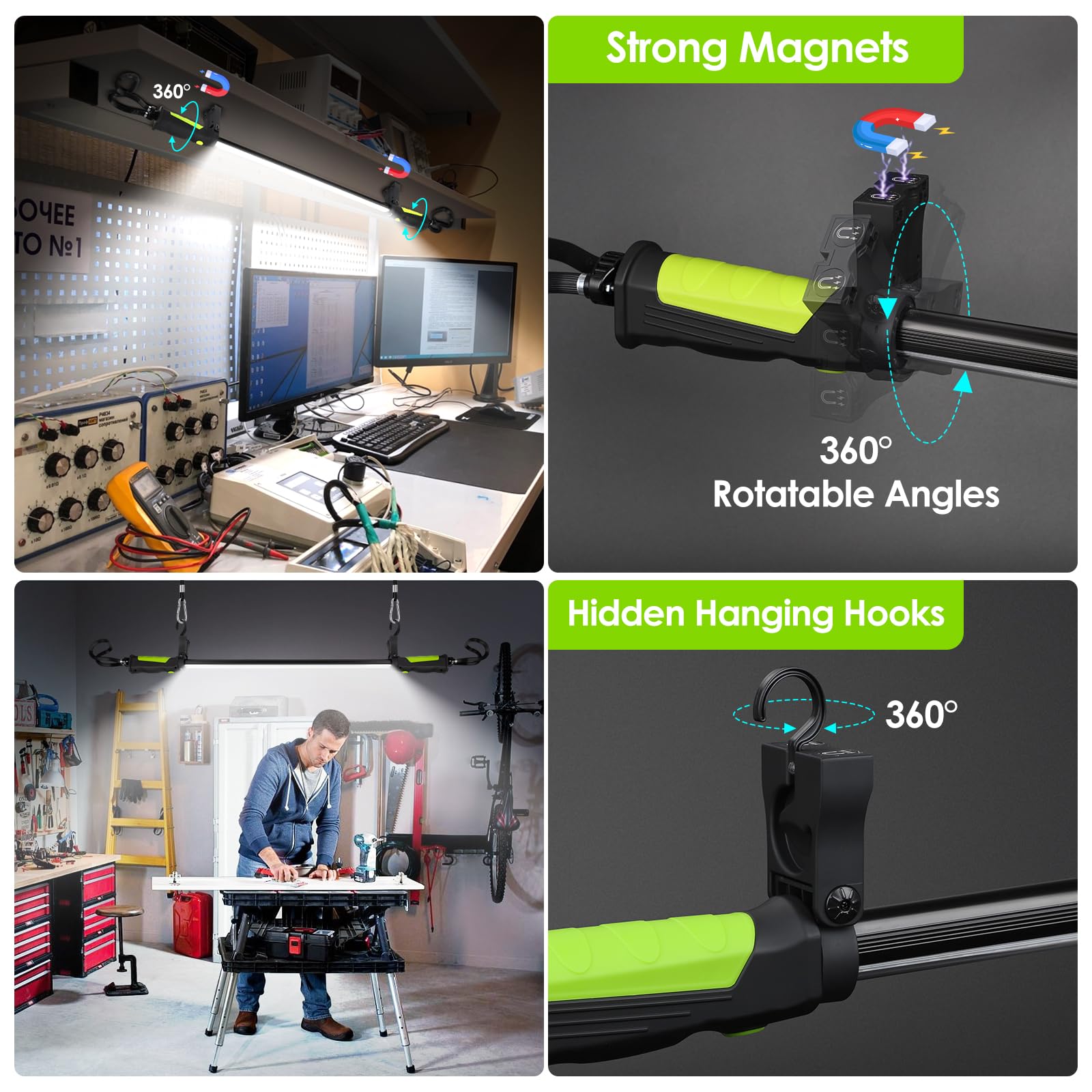 Aaleds Underhood Work Light, 2000Lm Super Bright, 5200Mah Rechargeable Led Work Lights For Mechanics, Magnetic Automotive Under