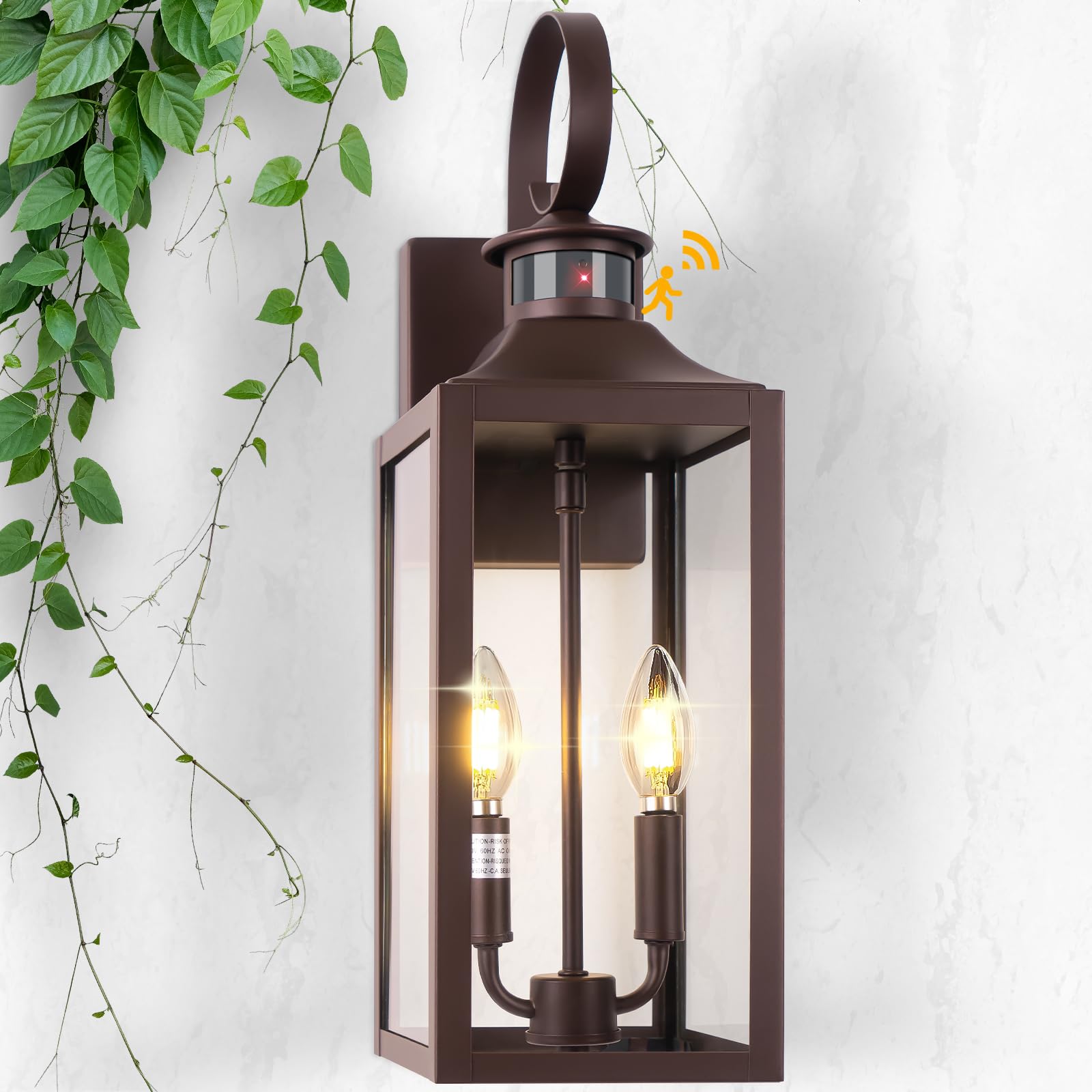 Yolsunes 20&quot; Bronze Motion Sensor Outdoor Light, Dusk To Dawn, Waterproof Wall Lamp, 3 Modes