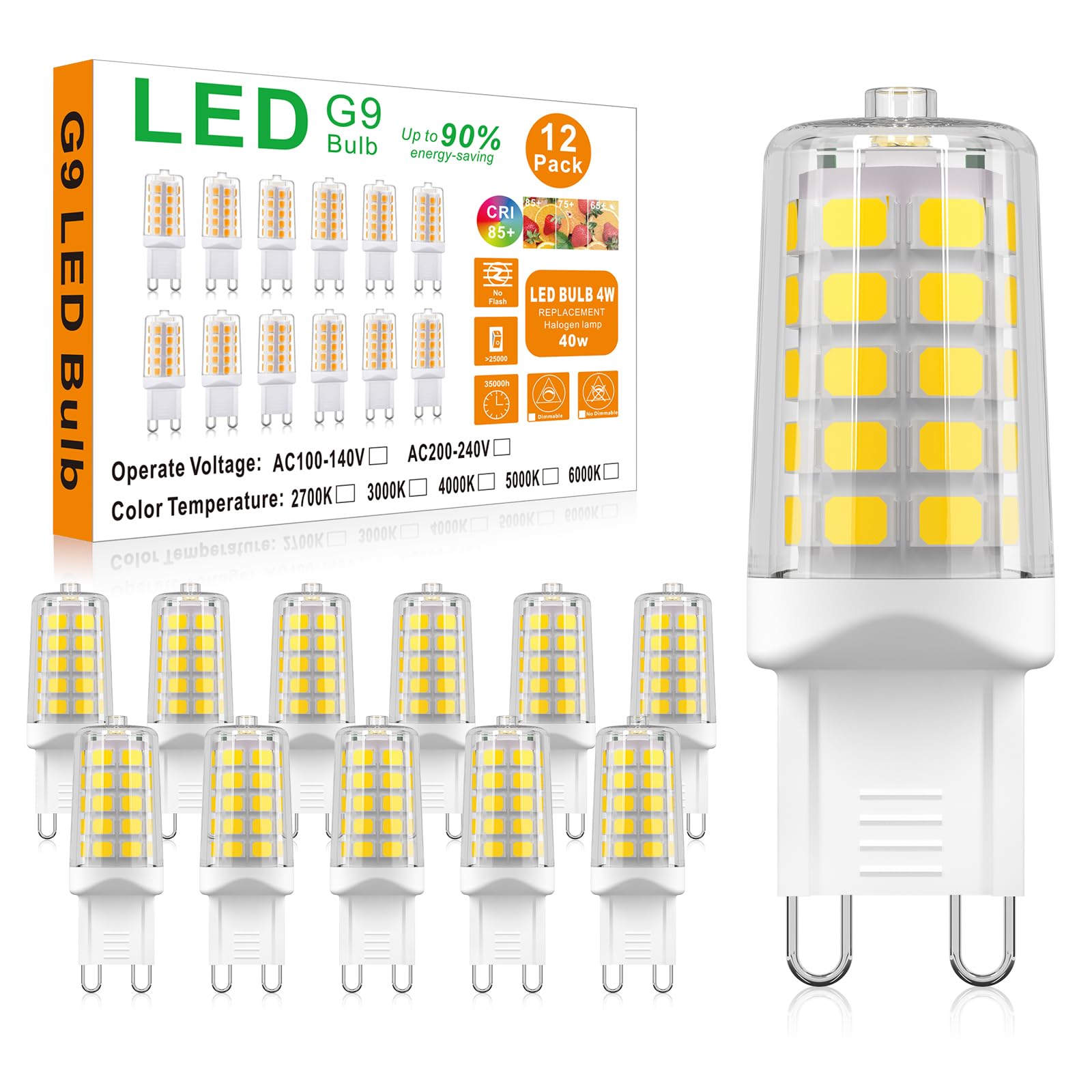 Baoming G9 Led Bulb Neutral Whitet 4W  40W T4 G9 Halogen Equivalent 4000K 120V No-Flicker  Chandelier Lighting 450Lm Non-Dimmable (12 Pack)