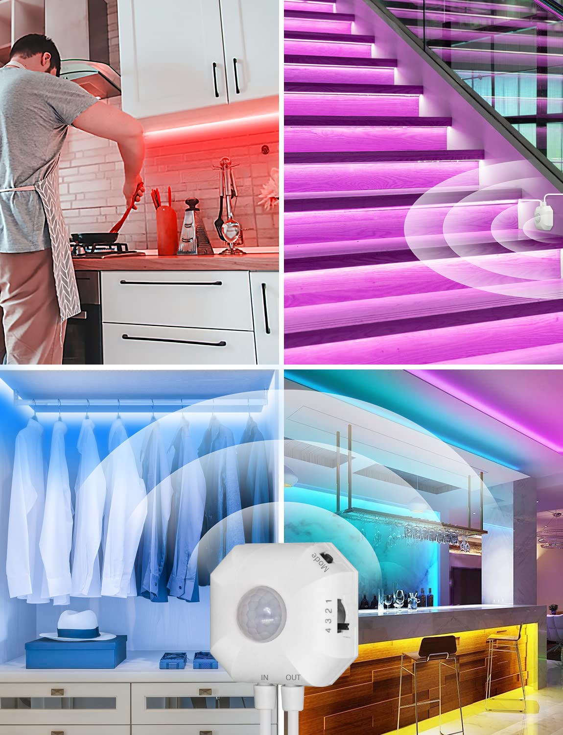 Maticod Motion Sensor Lights Indoor Under Bed Lights, Plug-In Rgb Motion Sensor Led Strip Lights For Bedroom, Under Cabinet Ligh
