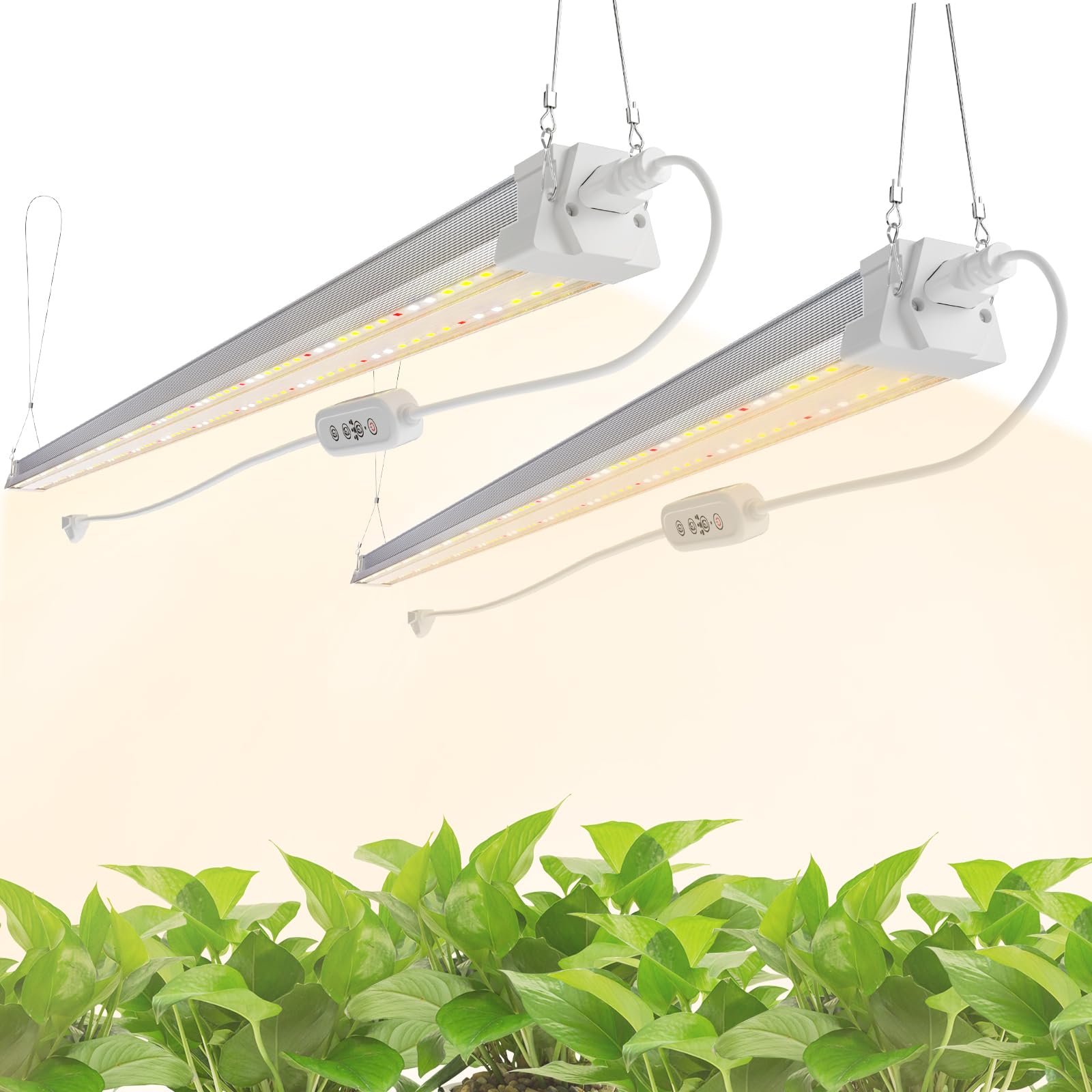 FREELICHT 4FT LED Grow Light - 2 Pack, Full Spectrum, 40W, White, with Timer for Indoor Plants, Hydroponic Growing