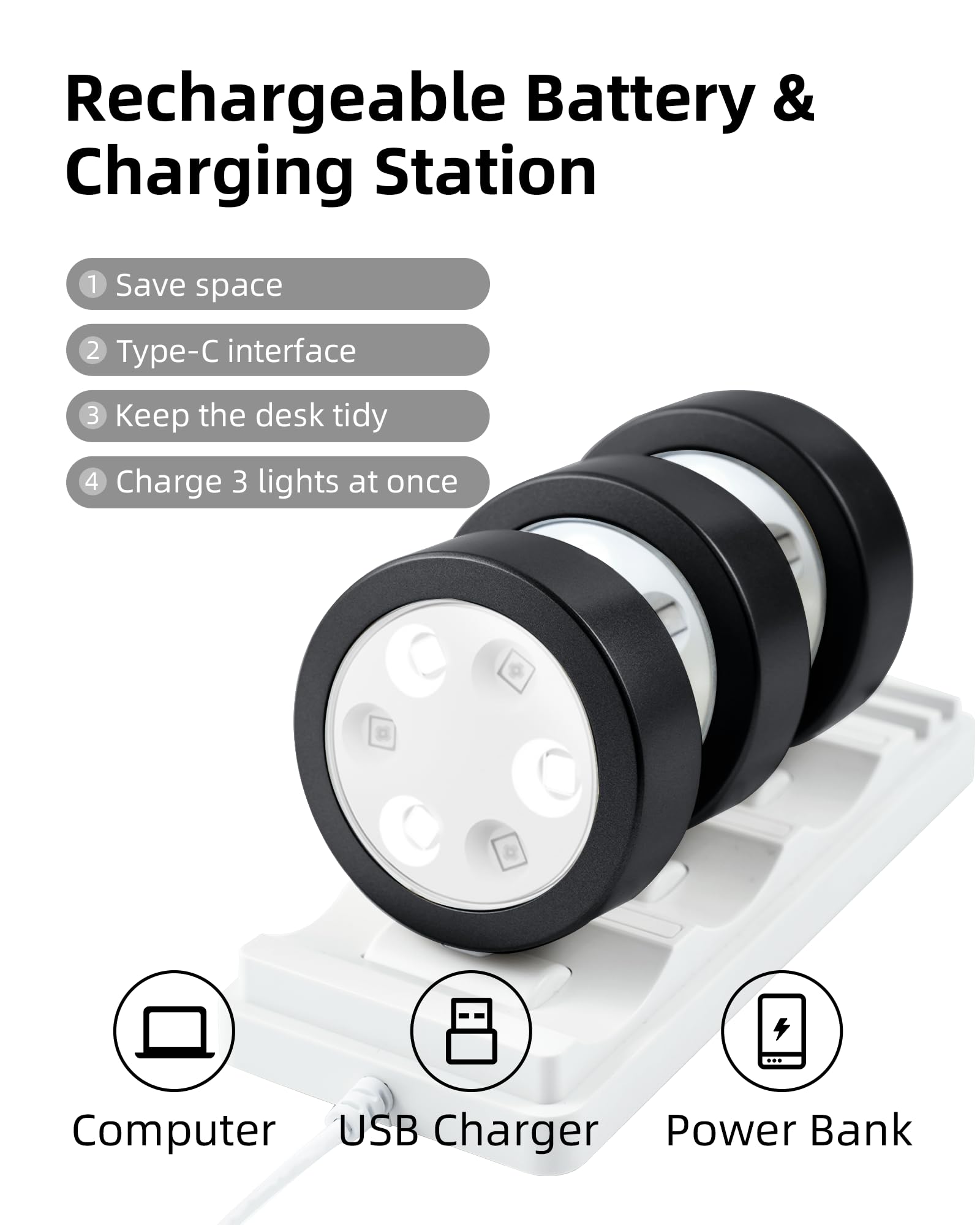 EZVALO Picture Lights with Charging Station, 6 Pack, Rechargeable, RGB, Remote Dimmable, Black, Model LT-01