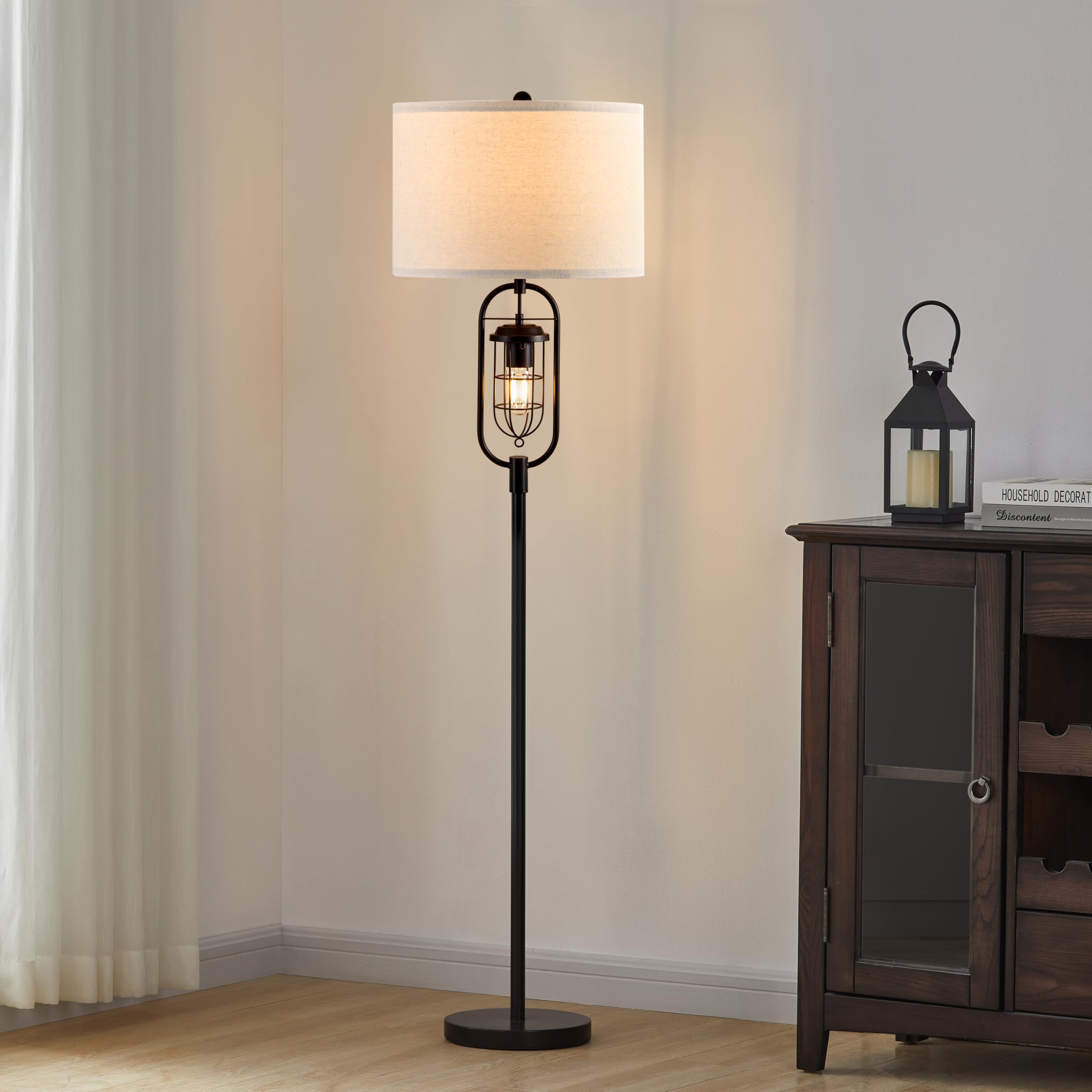 KAWOTl Farmhouse Floor Lamp with Night Light, 62.5 Industrial Bronze Standing Lamp for Living Room, Bedroom, Home Office, Rustic